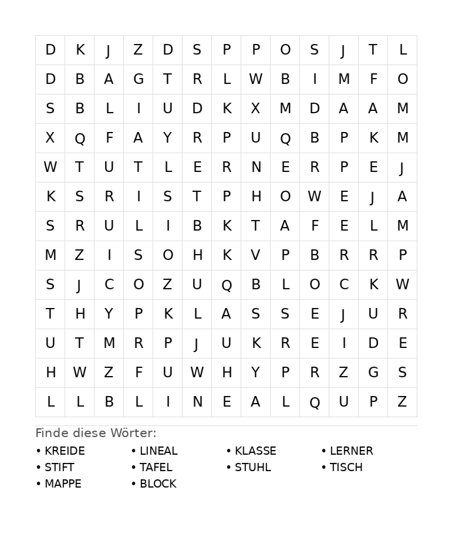 Wortsuchrätsel Wortsuchrätsel: Schule für Grundschule aus der Kategorie Wortsuchrätsel - kostenlos ausdrucken