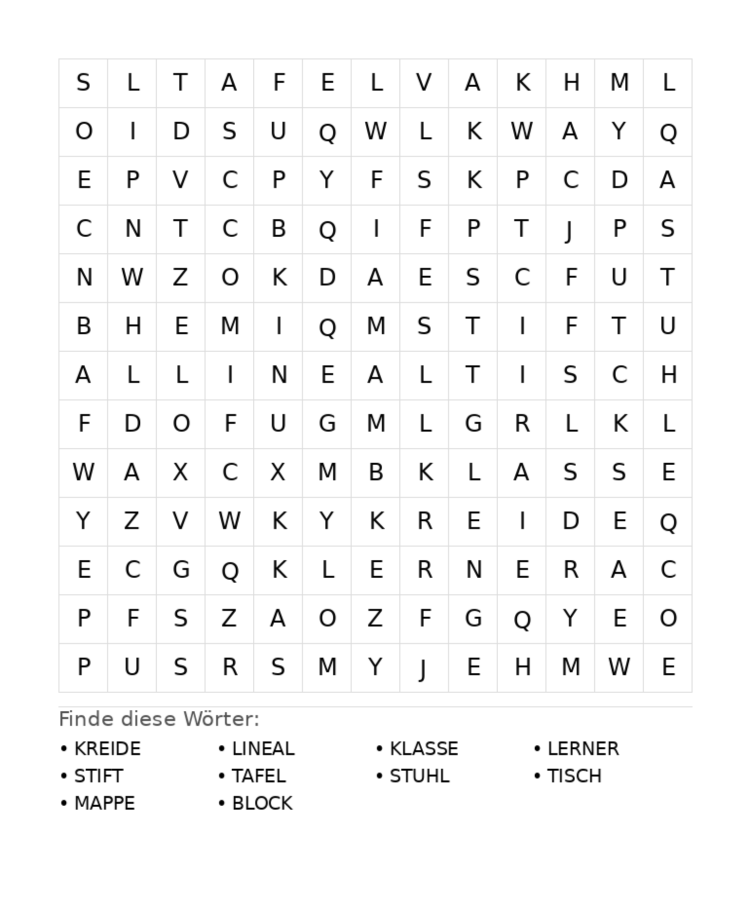 Wortsuchrätsel Wortsuchrätsel: Schule für Grundschule aus der Kategorie Wortsuchrätsel - kostenlos ausdrucken