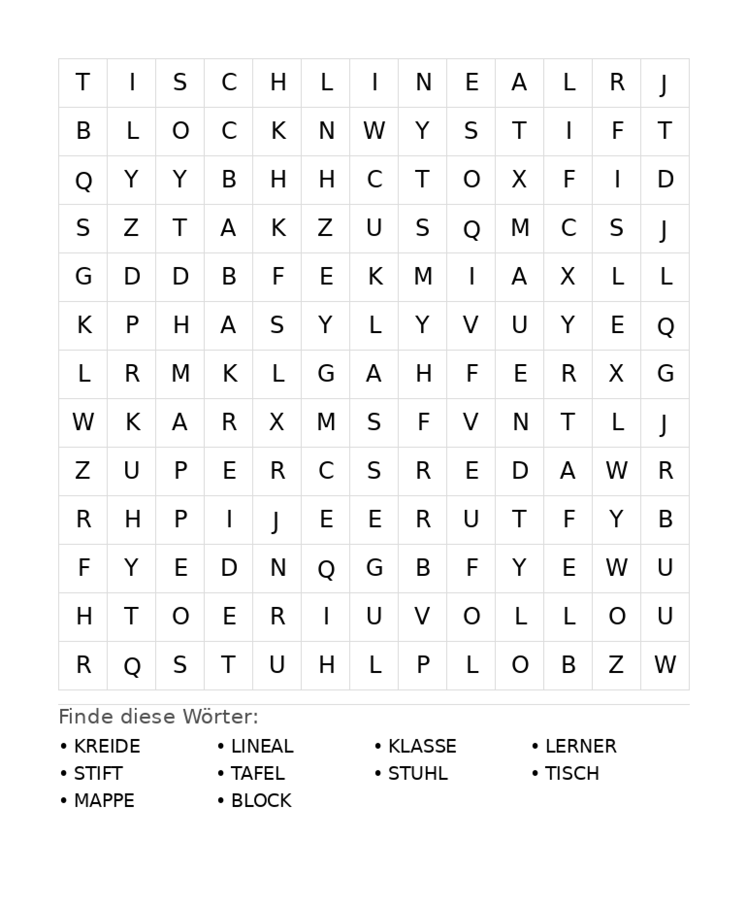 Wortsuchrätsel Wortsuchrätsel: Schule für Grundschule aus der Kategorie Wortsuchrätsel - kostenlos ausdrucken