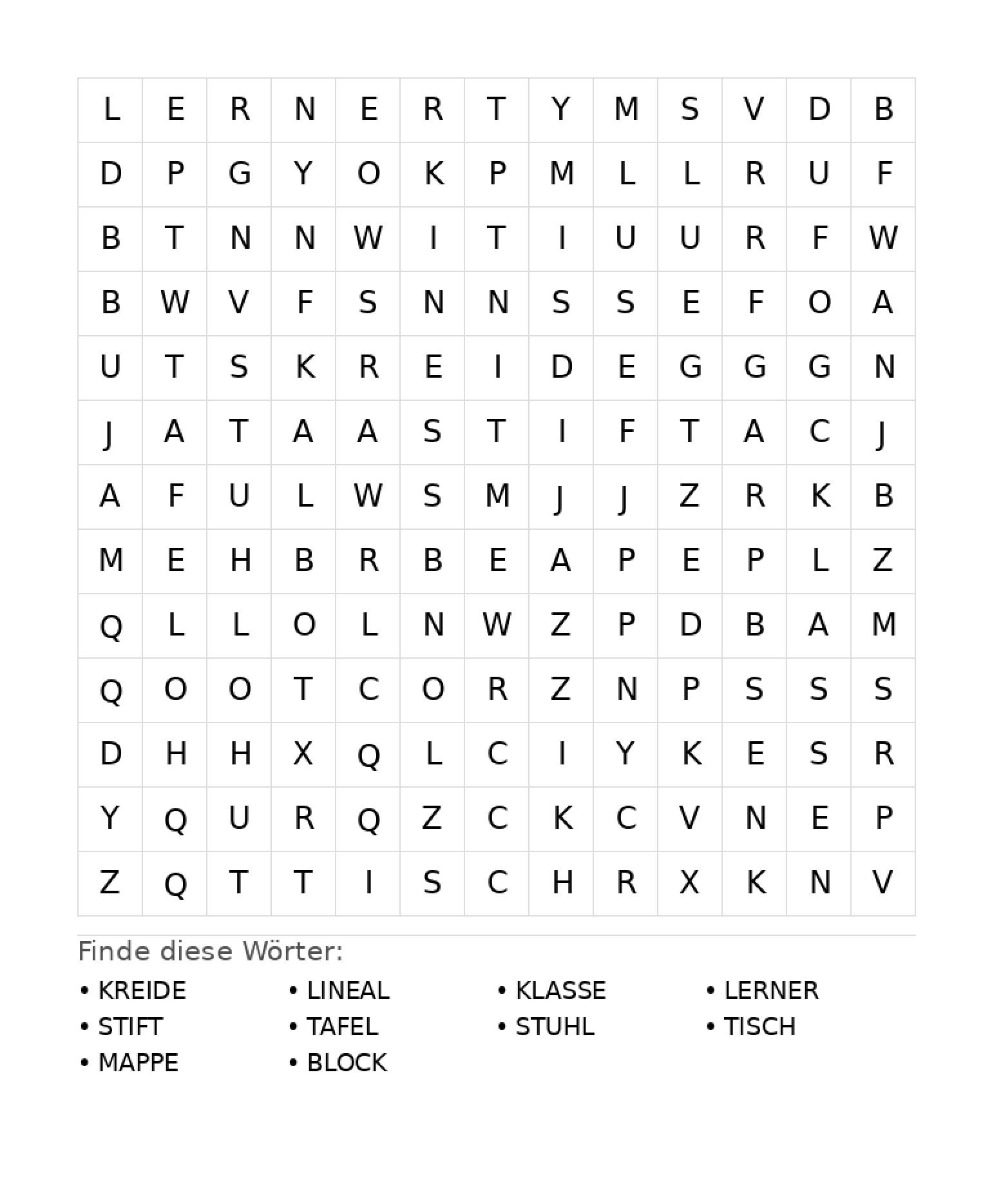 Wortsuchrätsel Wortsuchrätsel: Schule für Grundschule aus der Kategorie Wortsuchrätsel - kostenlos ausdrucken