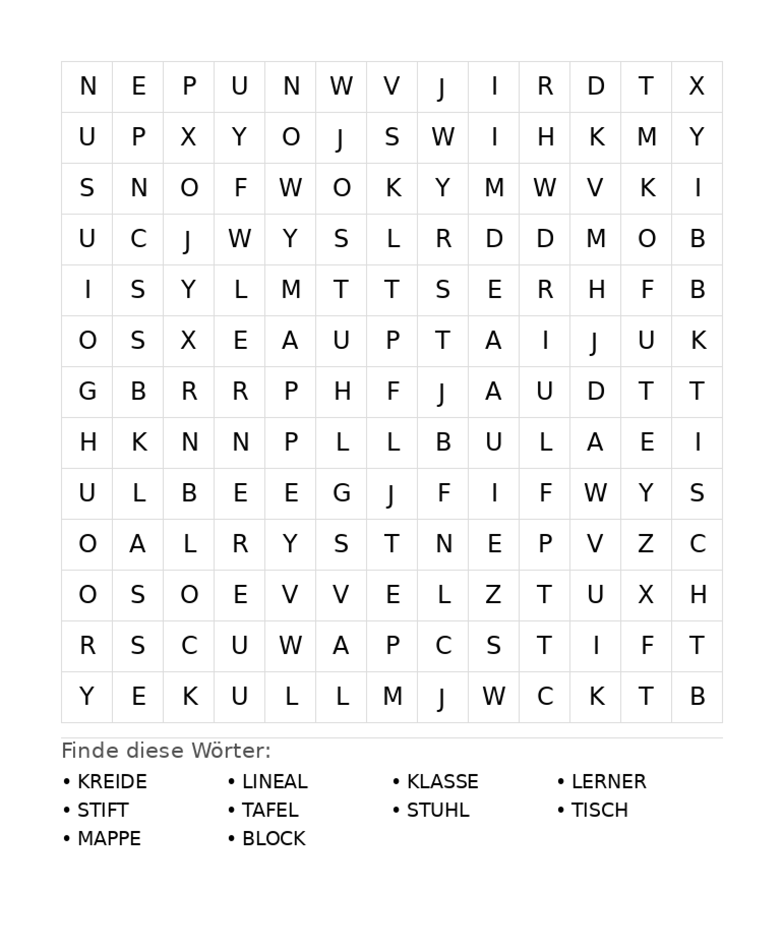 Wortsuchrätsel Wortsuchrätsel: Schule für Grundschule aus der Kategorie Wortsuchrätsel - kostenlos ausdrucken