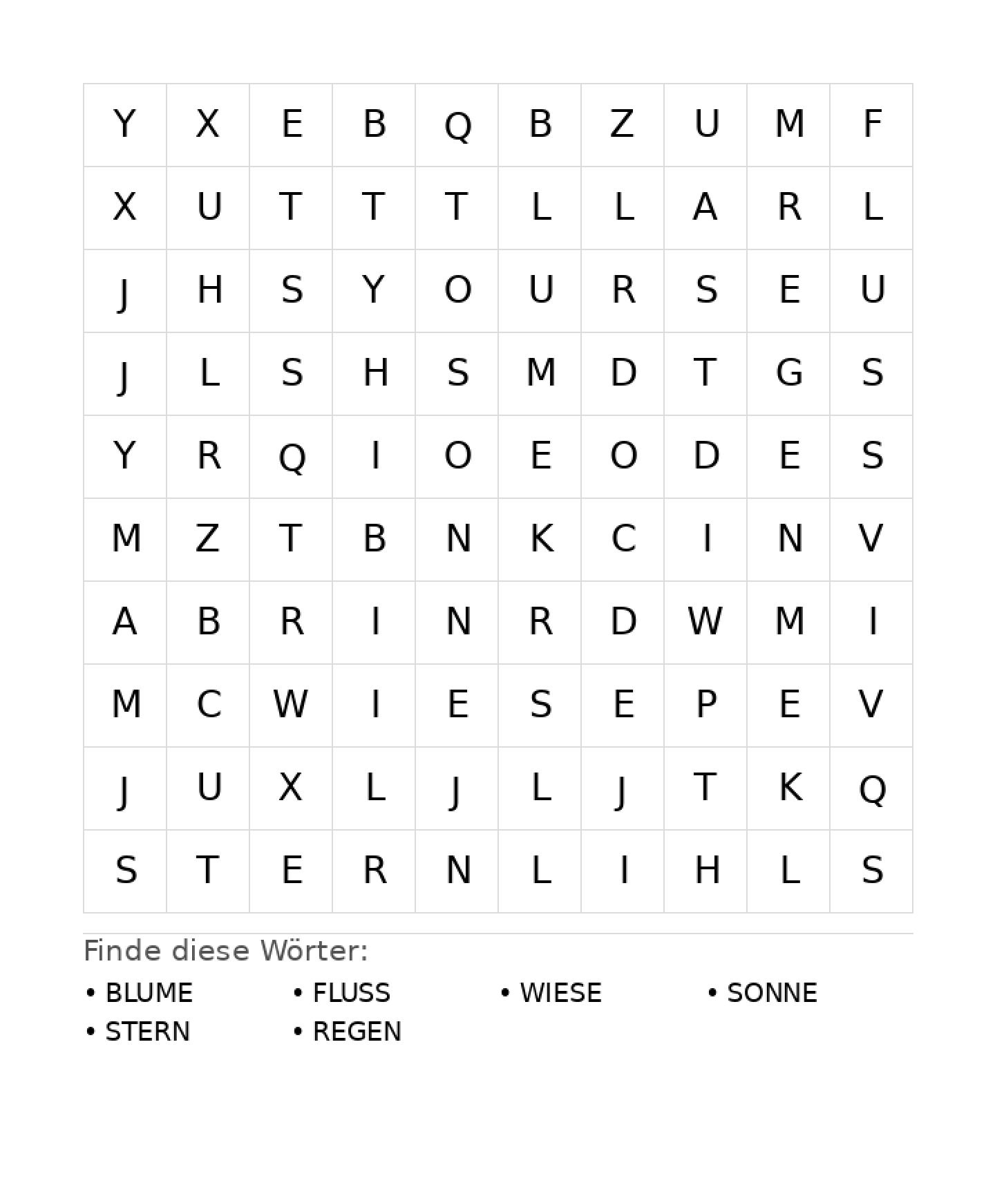 Wortsuchrätsel Wortsuchrätsel: Natur für Grundschule aus der Kategorie Wortsuchrätsel - kostenlos ausdrucken
