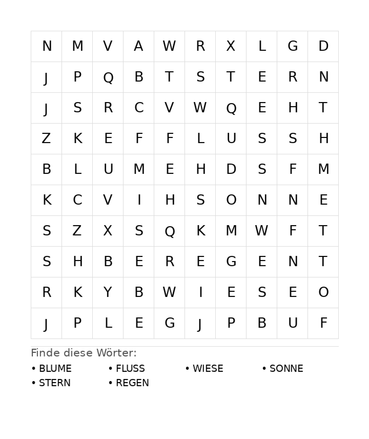 Wortsuchrätsel Wortsuchrätsel: Natur für Grundschule aus der Kategorie Wortsuchrätsel - kostenlos ausdrucken