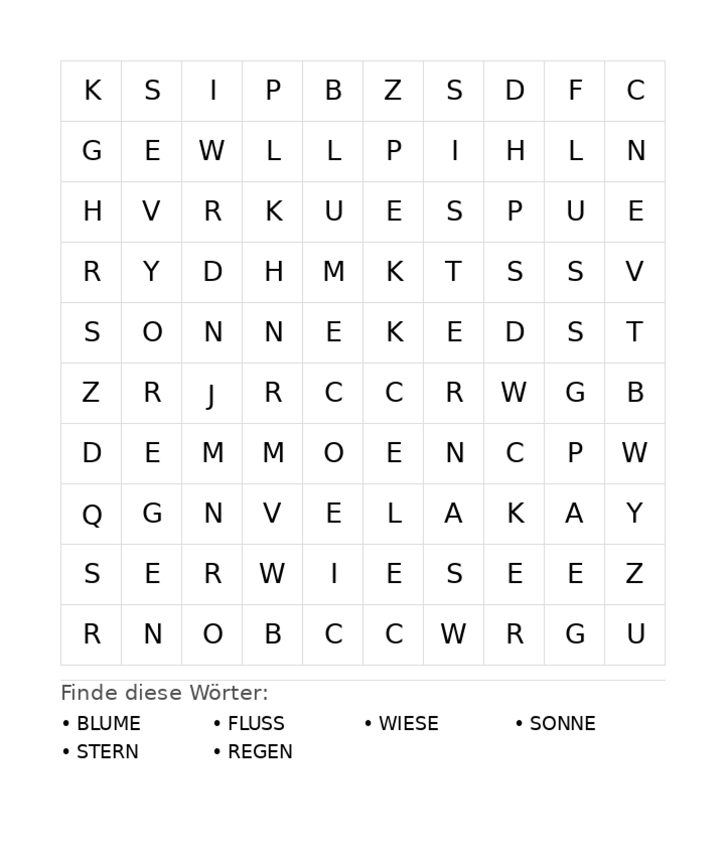 Wortsuchrätsel Wortsuchrätsel: Natur für Grundschule aus der Kategorie Wortsuchrätsel - kostenlos ausdrucken