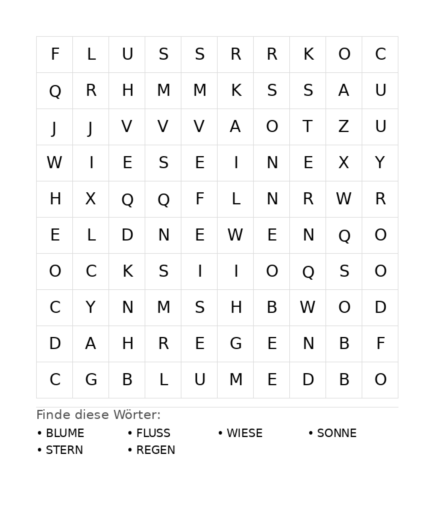 Wortsuchrätsel Wortsuchrätsel: Natur für Grundschule aus der Kategorie Wortsuchrätsel - kostenlos ausdrucken