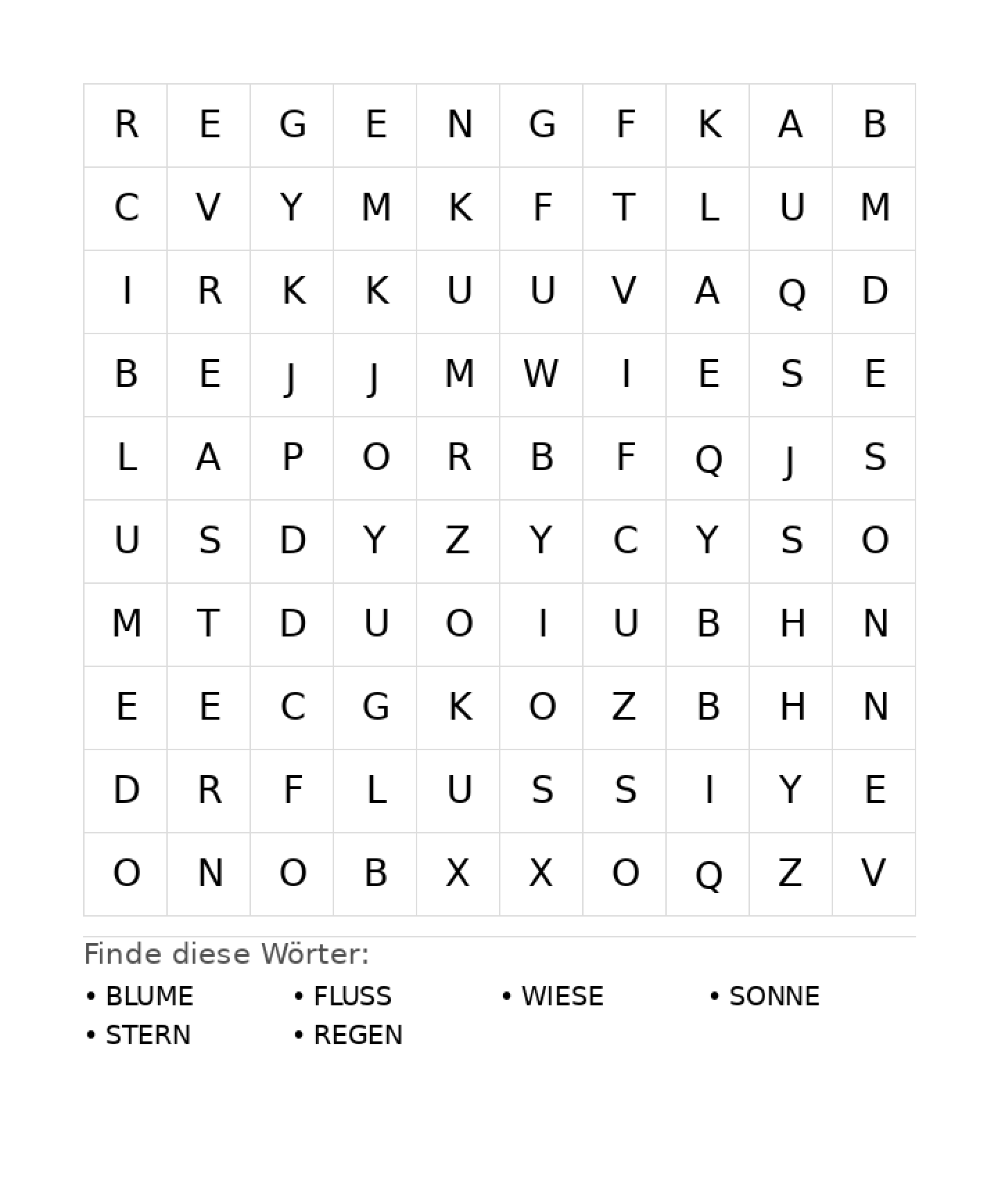 Wortsuchrätsel Wortsuchrätsel: Natur für Grundschule aus der Kategorie Wortsuchrätsel - kostenlos ausdrucken