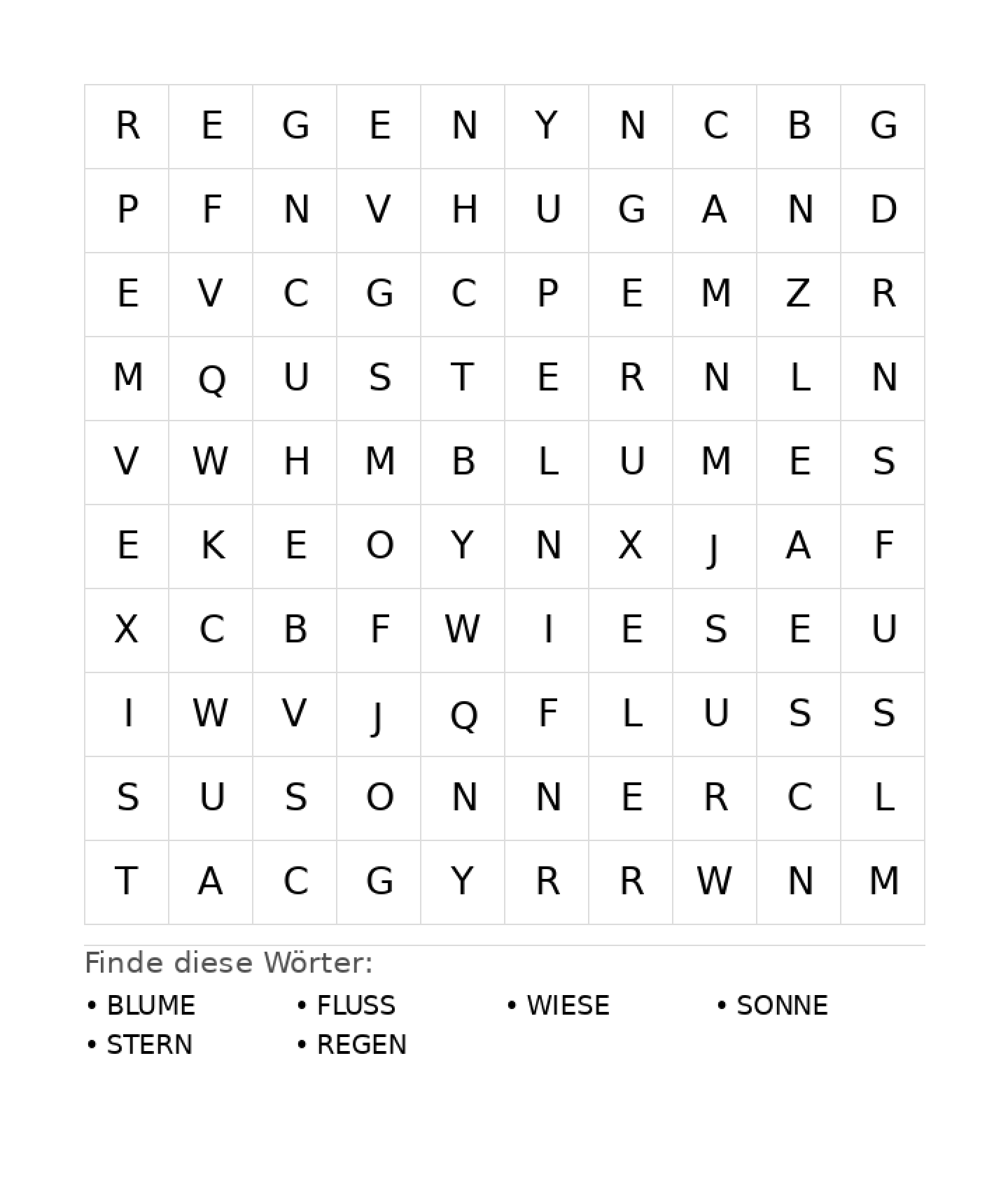 Wortsuchrätsel Wortsuchrätsel: Natur für Grundschule aus der Kategorie Wortsuchrätsel - kostenlos ausdrucken