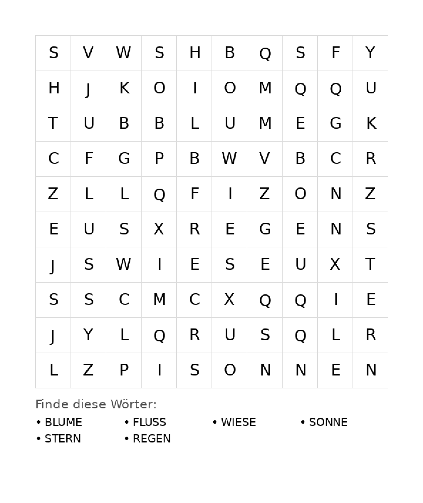 Wortsuchrätsel Wortsuchrätsel: Natur für Grundschule aus der Kategorie Wortsuchrätsel - kostenlos ausdrucken