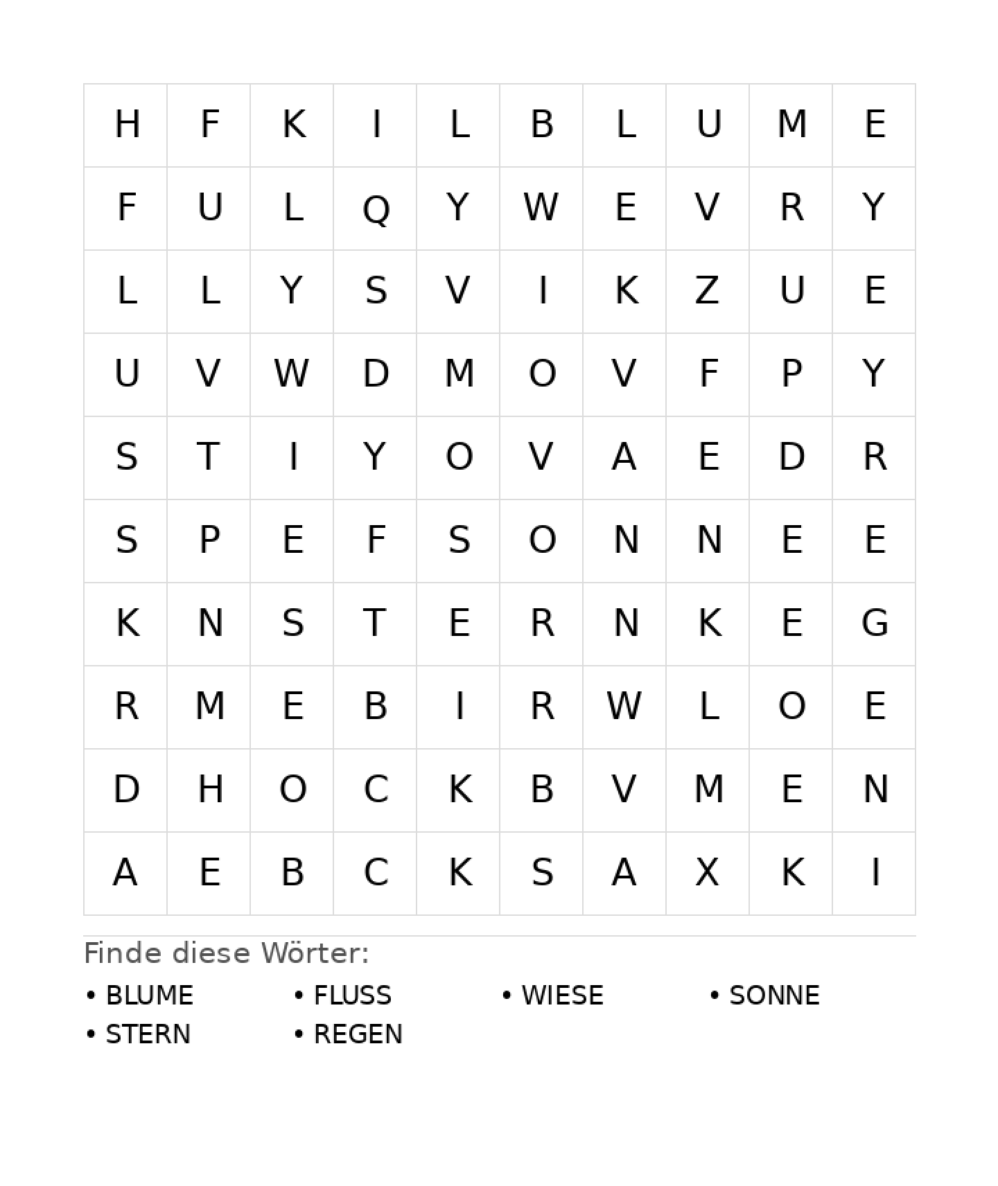Wortsuchrätsel Wortsuchrätsel: Natur für Grundschule aus der Kategorie Wortsuchrätsel - kostenlos ausdrucken