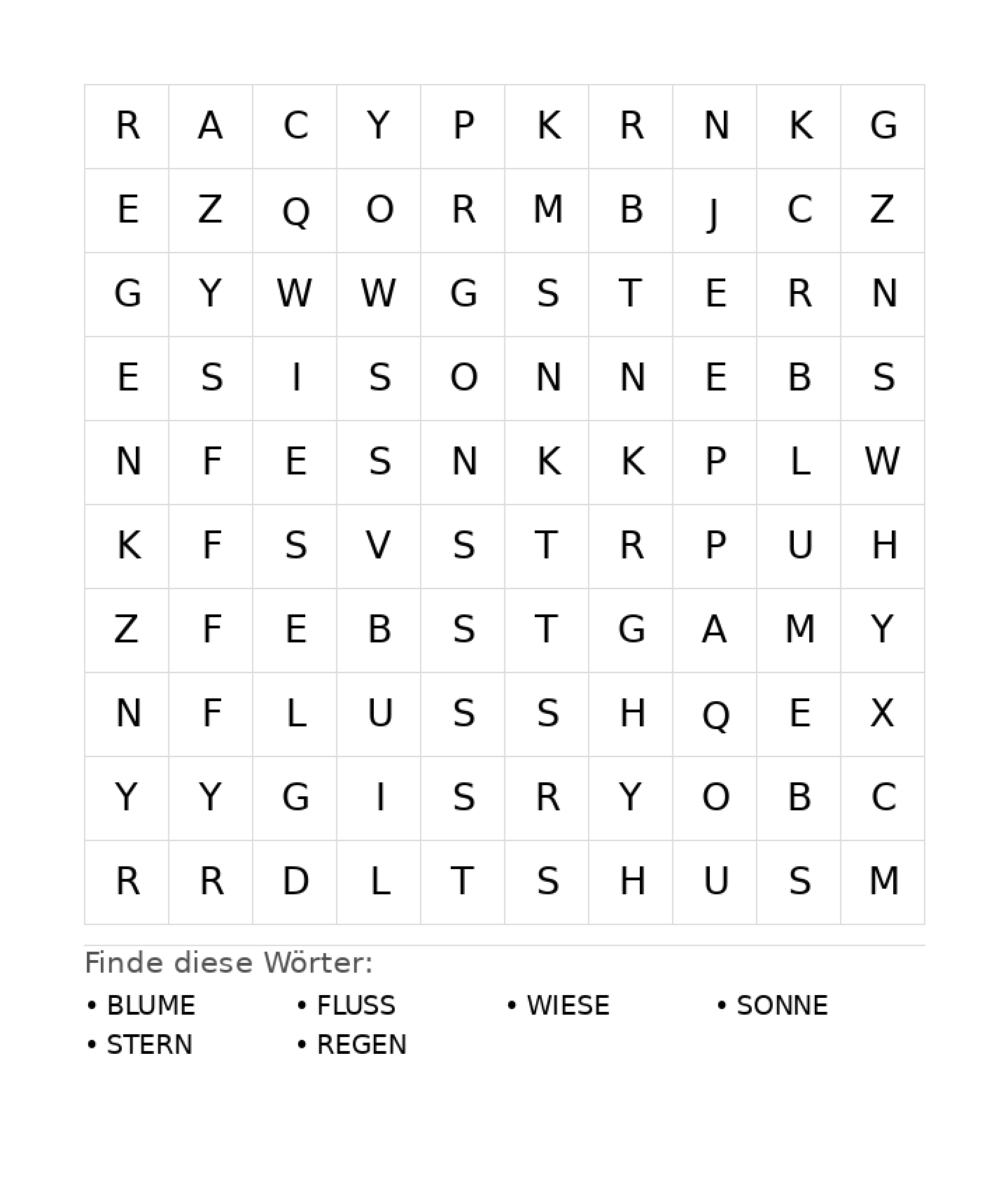 Wortsuchrätsel Wortsuchrätsel: Natur für Grundschule aus der Kategorie Wortsuchrätsel - kostenlos ausdrucken