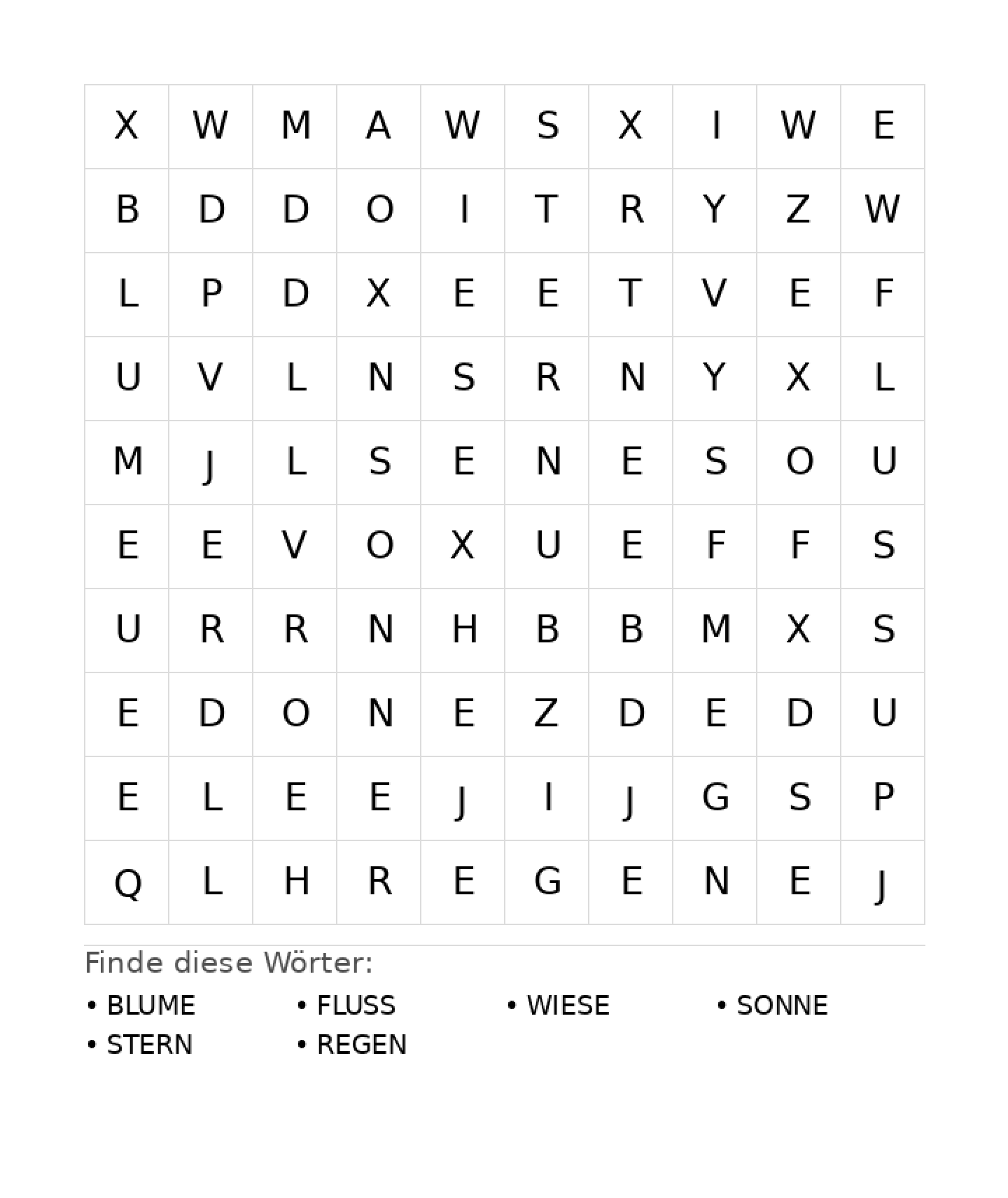 Wortsuchrätsel Wortsuchrätsel: Natur für Grundschule aus der Kategorie Wortsuchrätsel - kostenlos ausdrucken