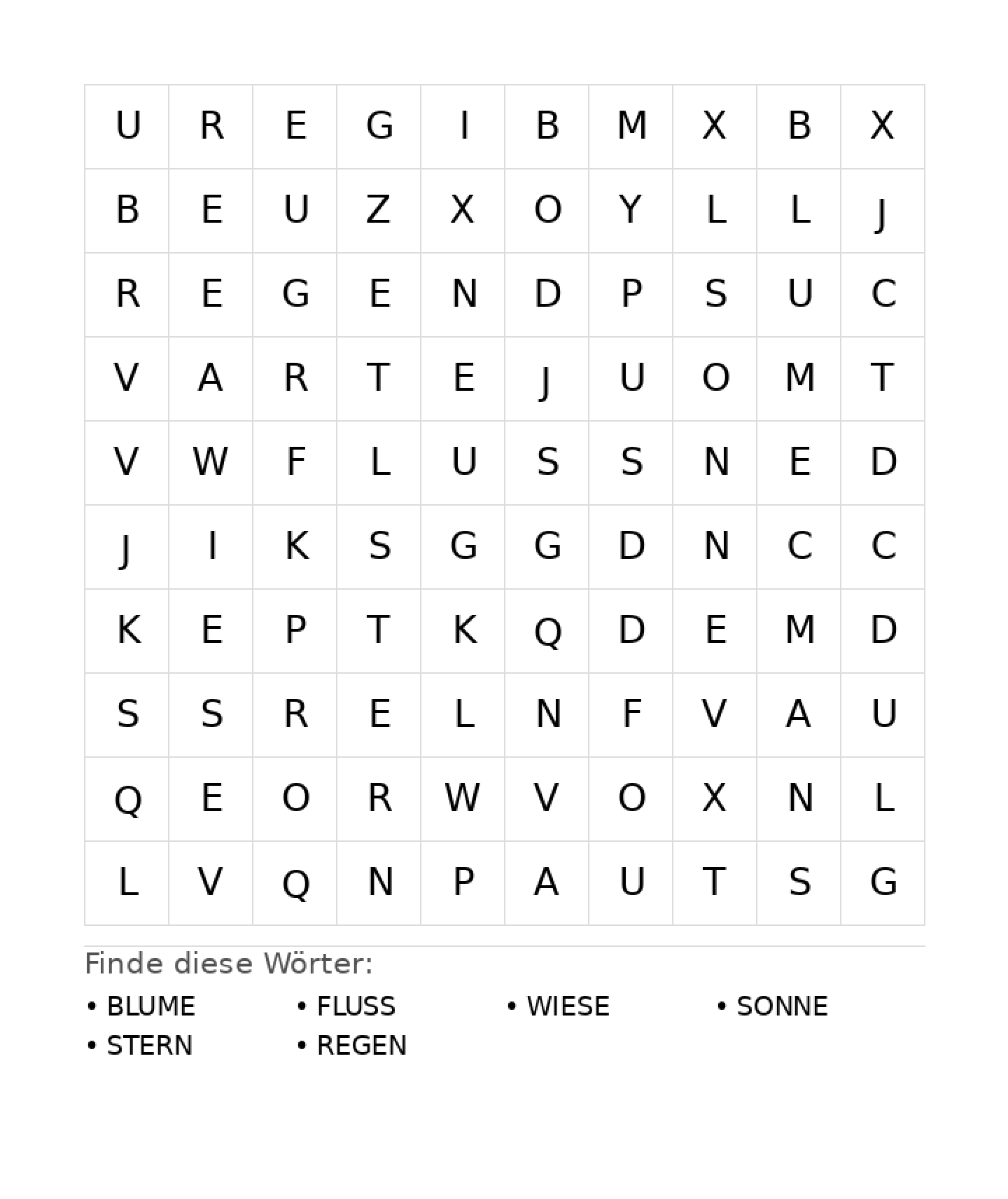 Wortsuchrätsel Wortsuchrätsel: Natur für Grundschule aus der Kategorie Wortsuchrätsel - kostenlos ausdrucken