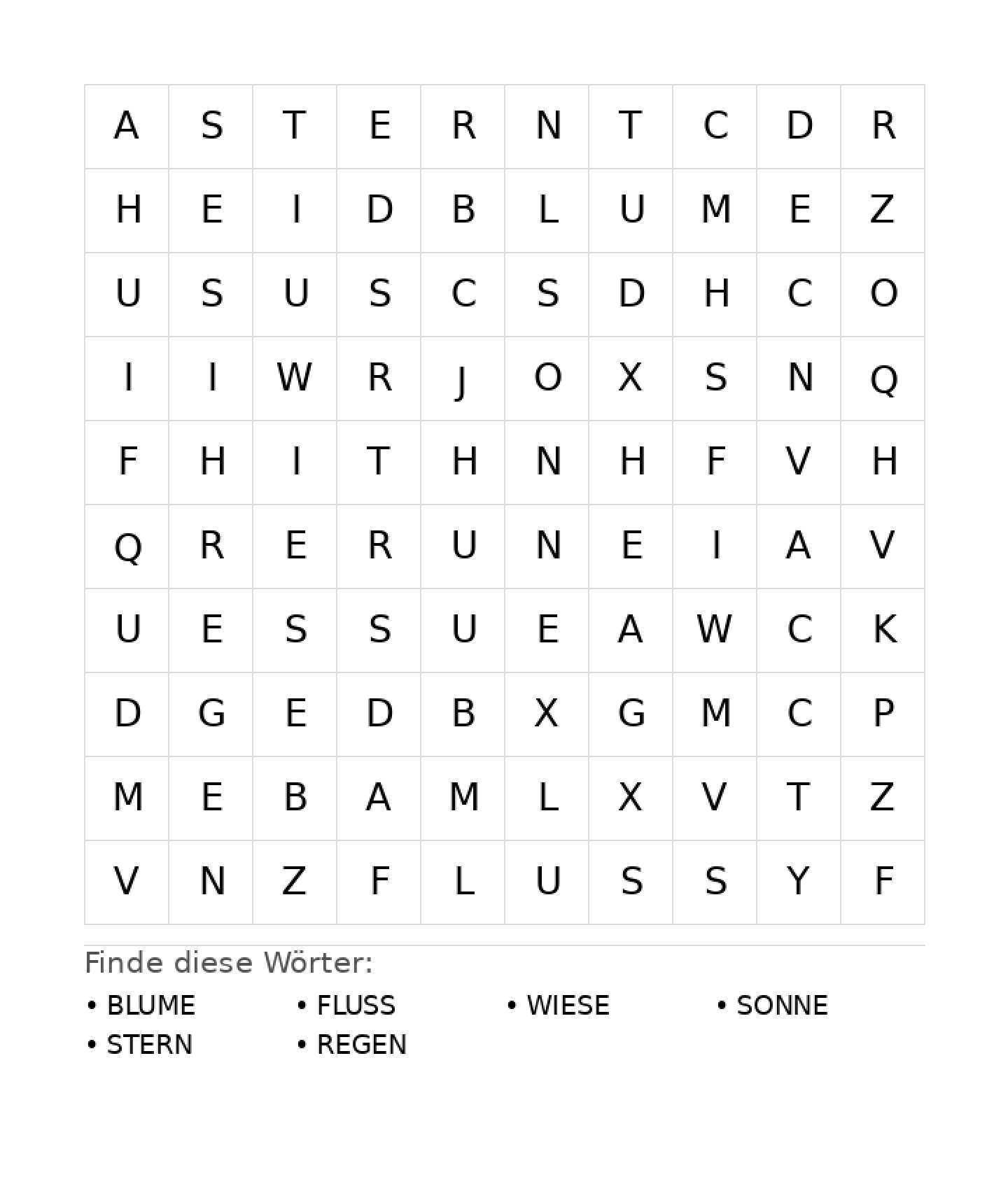 Wortsuchrätsel Wortsuchrätsel: Natur für Grundschule aus der Kategorie Wortsuchrätsel - kostenlos ausdrucken