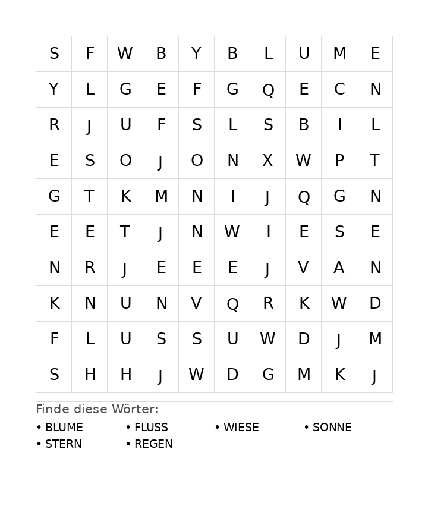 Wortsuchrätsel Wortsuchrätsel: Natur für Grundschule aus der Kategorie Wortsuchrätsel - kostenlos ausdrucken