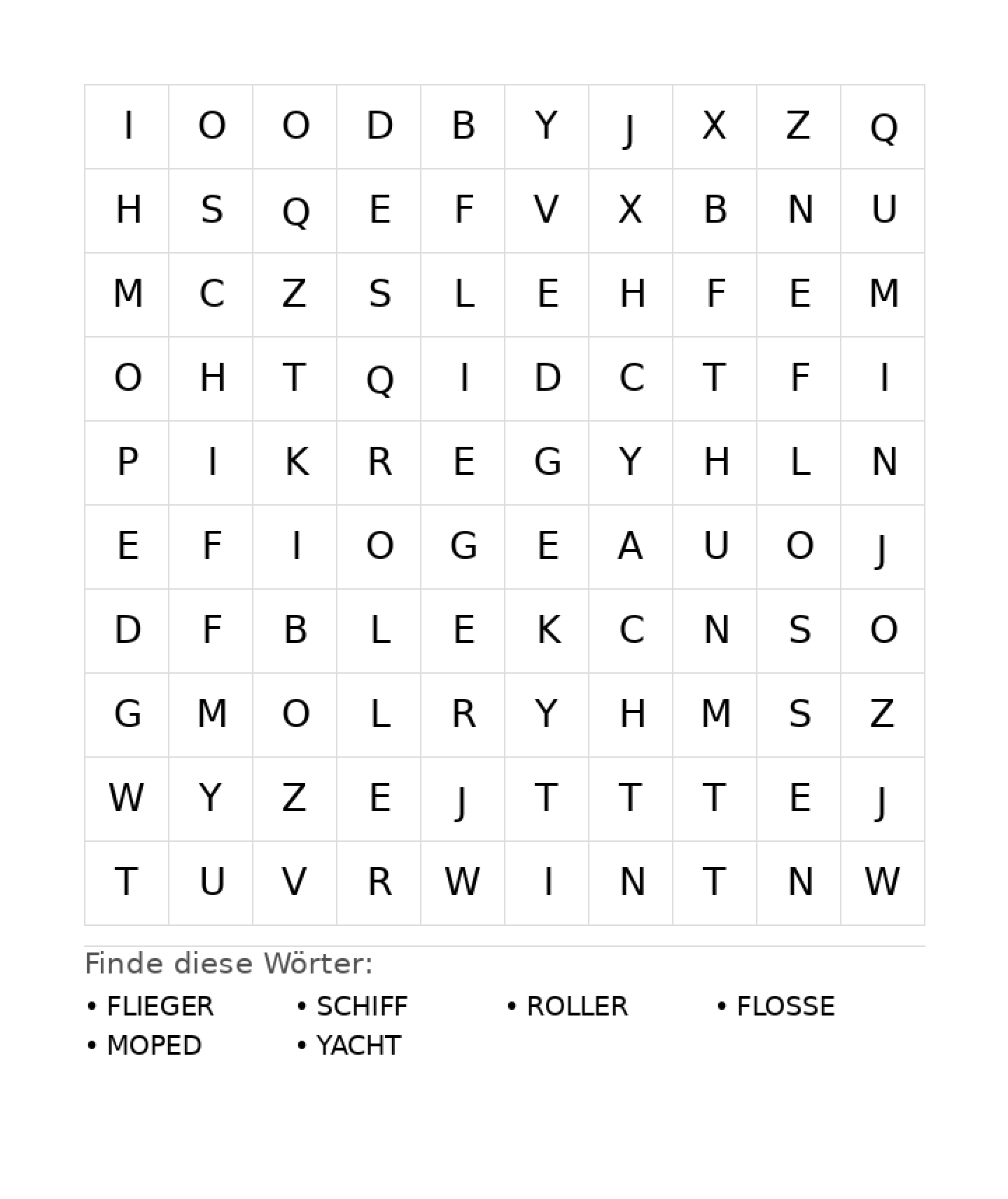 Wortsuchrätsel Wortsuchrätsel: Fahrzeuge für Grundschule aus der Kategorie Wortsuchrätsel - kostenlos ausdrucken