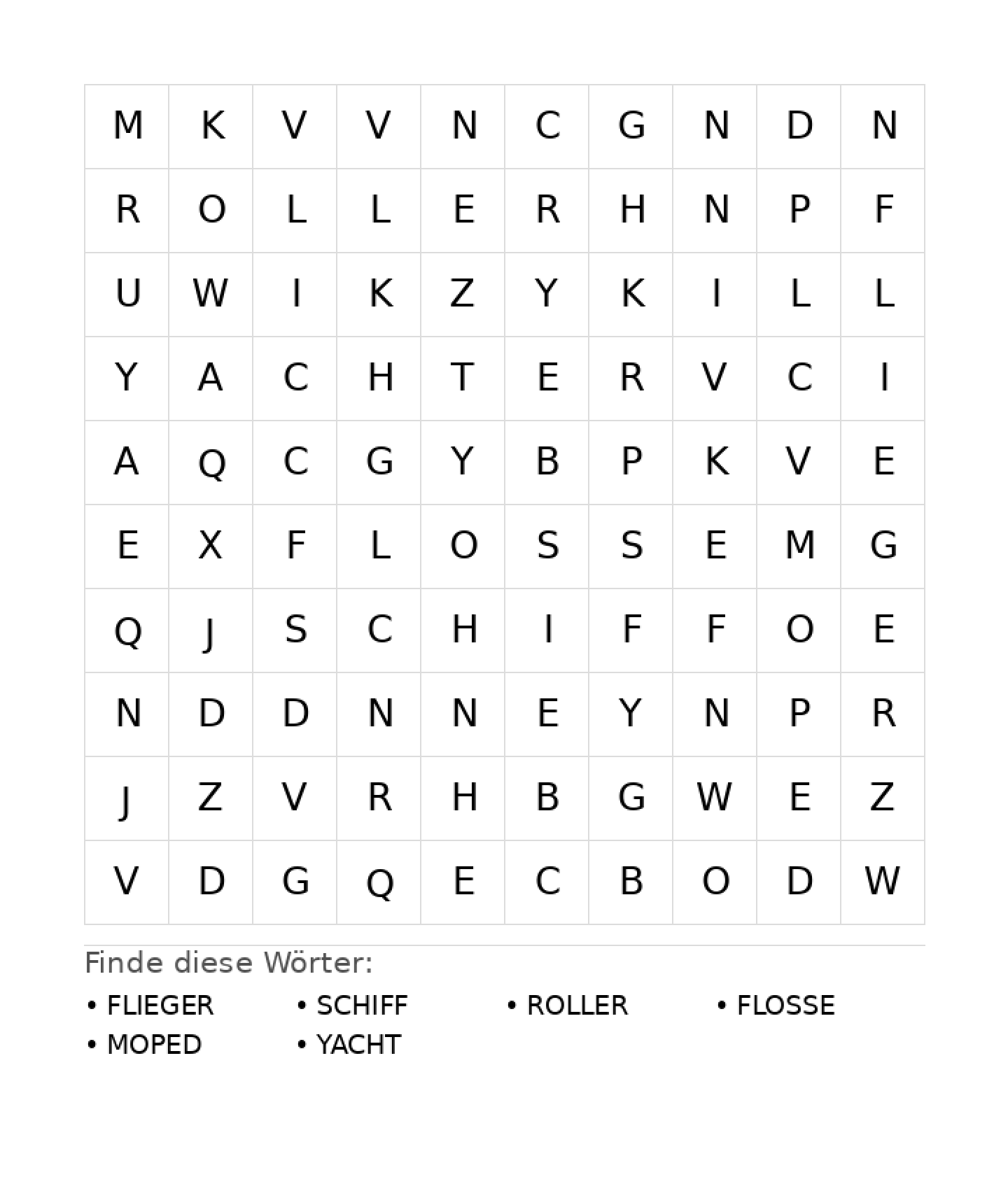 Wortsuchrätsel Wortsuchrätsel: Fahrzeuge für Grundschule aus der Kategorie Wortsuchrätsel - kostenlos ausdrucken