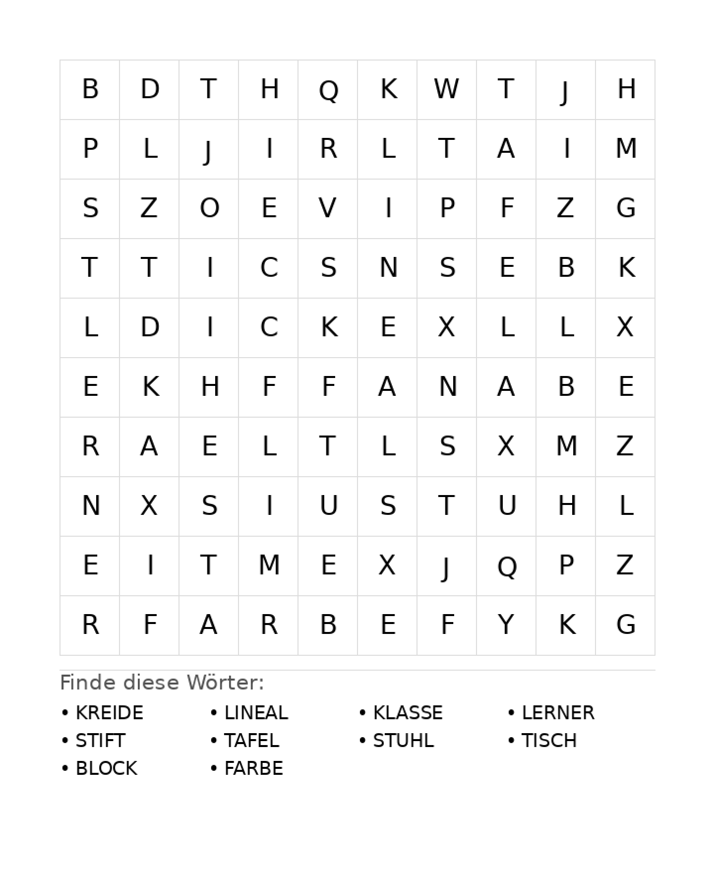 Wortsuchrätsel Wortsuchrätsel: Schule für Grundschule aus der Kategorie Wortsuchrätsel - kostenlos ausdrucken