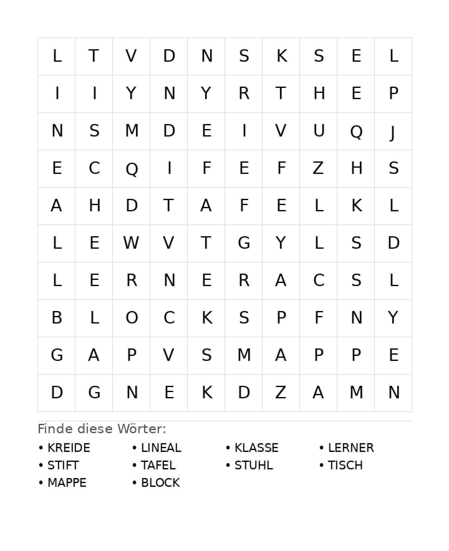 Wortsuchrätsel Wortsuchrätsel: Schule für Grundschule aus der Kategorie Wortsuchrätsel - kostenlos ausdrucken