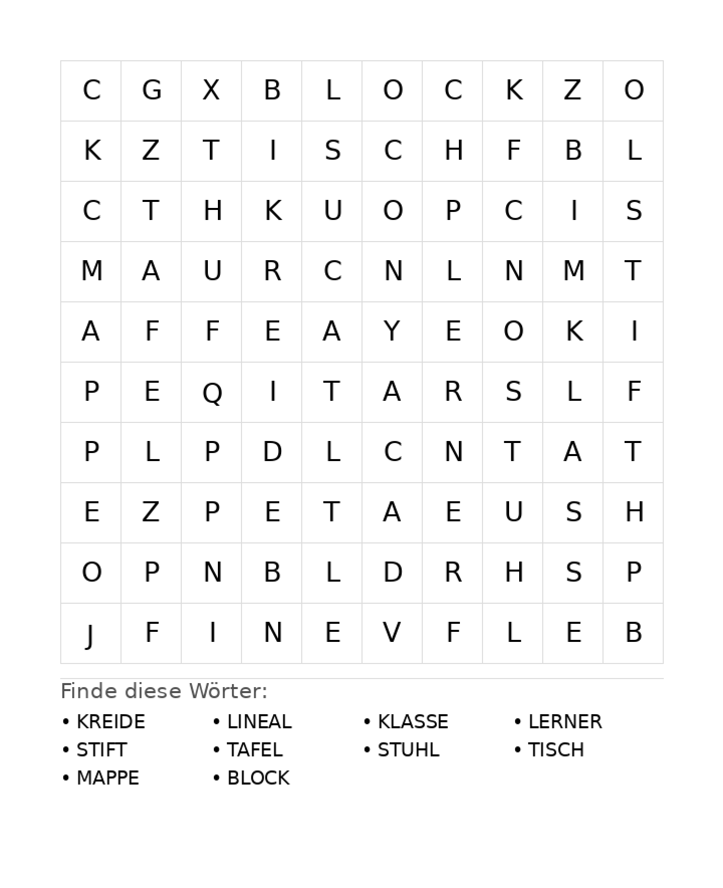 Wortsuchrätsel Wortsuchrätsel: Schule für Grundschule aus der Kategorie Wortsuchrätsel - kostenlos ausdrucken