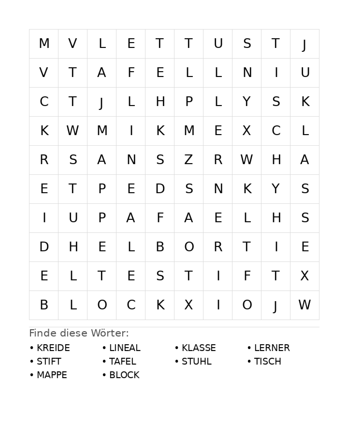 Wortsuchrätsel Wortsuchrätsel: Schule für Grundschule aus der Kategorie Wortsuchrätsel - kostenlos ausdrucken