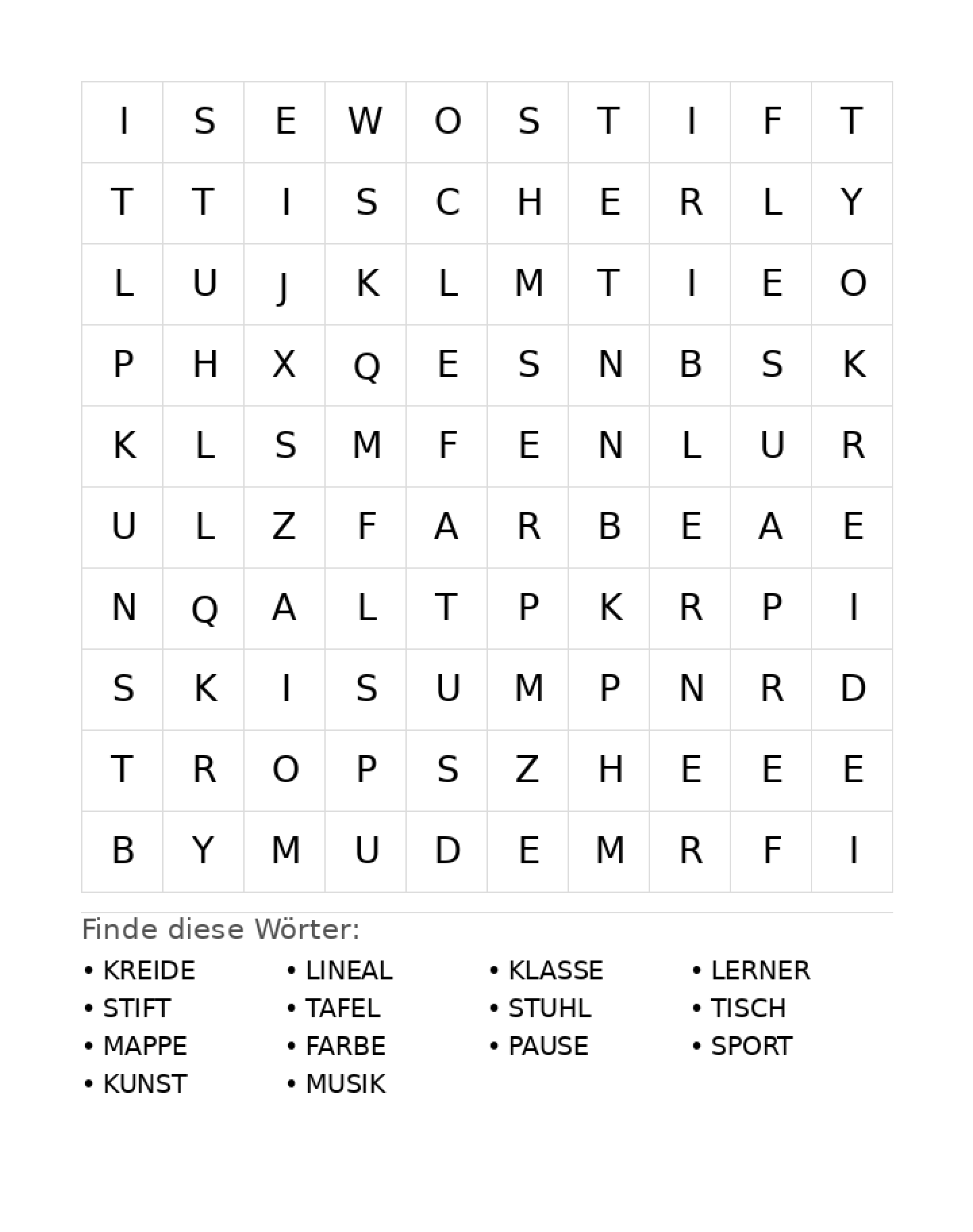Wortsuchrätsel Wortsuchrätsel: Schule für Grundschule aus der Kategorie Wortsuchrätsel - kostenlos ausdrucken