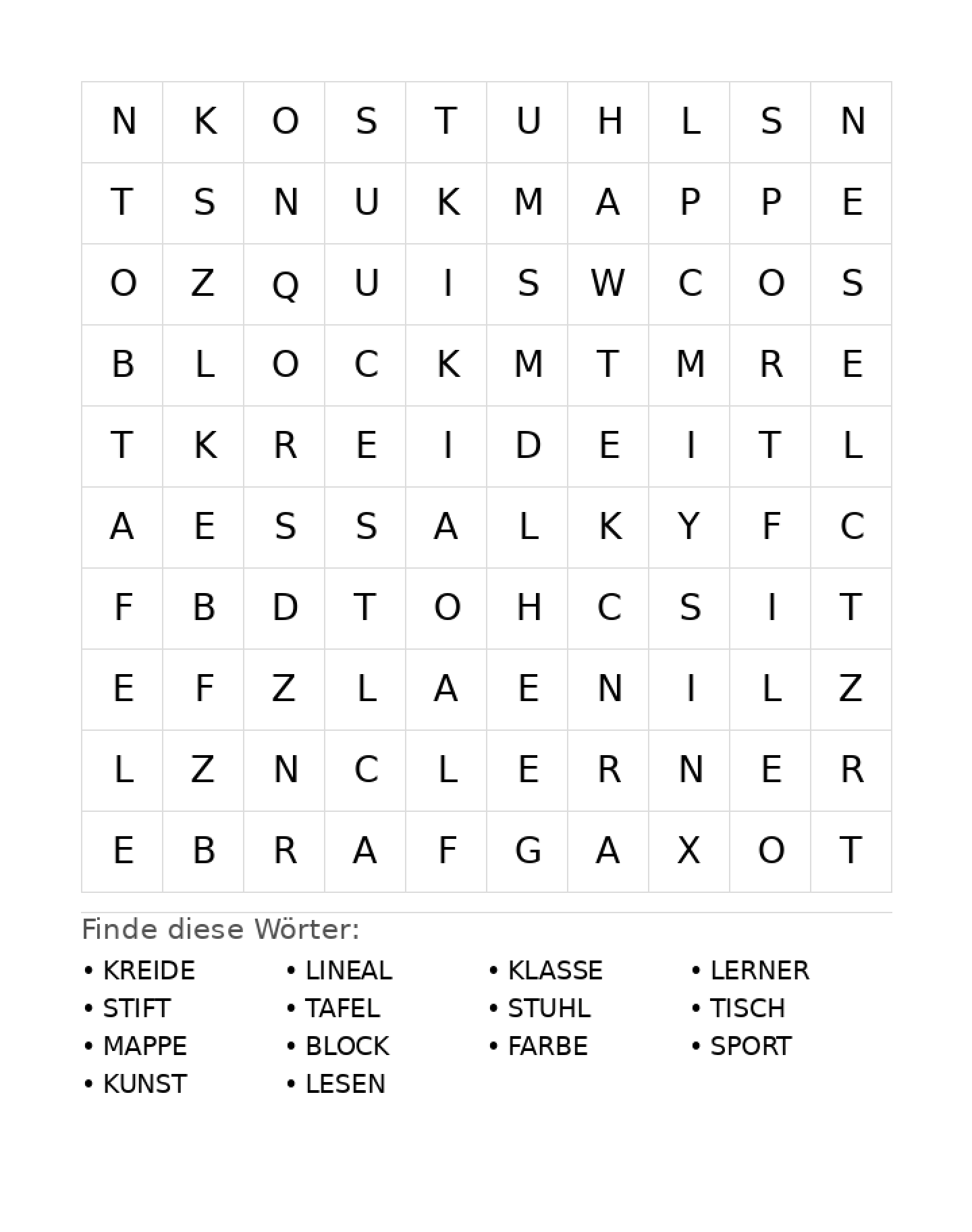 Wortsuchrätsel Wortsuchrätsel: Schule für Grundschule aus der Kategorie Wortsuchrätsel - kostenlos ausdrucken