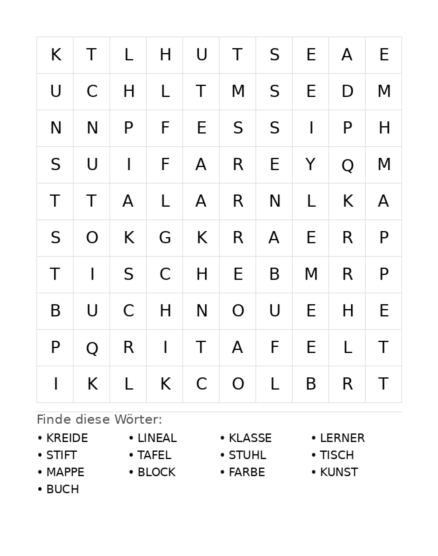 Wortsuchrätsel Wortsuchrätsel: Schule für Grundschule aus der Kategorie Wortsuchrätsel - kostenlos ausdrucken