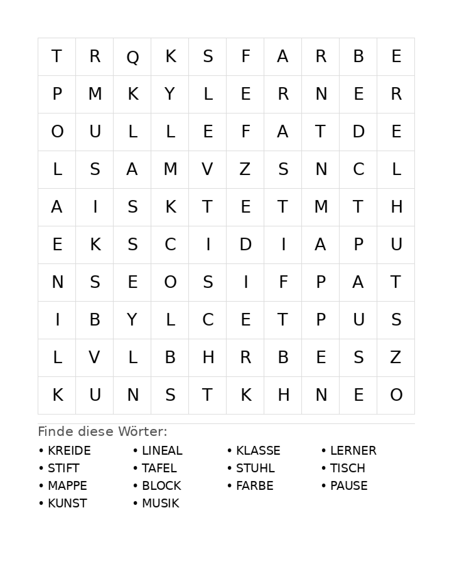 Wortsuchrätsel Wortsuchrätsel: Schule für Grundschule aus der Kategorie Wortsuchrätsel - kostenlos ausdrucken