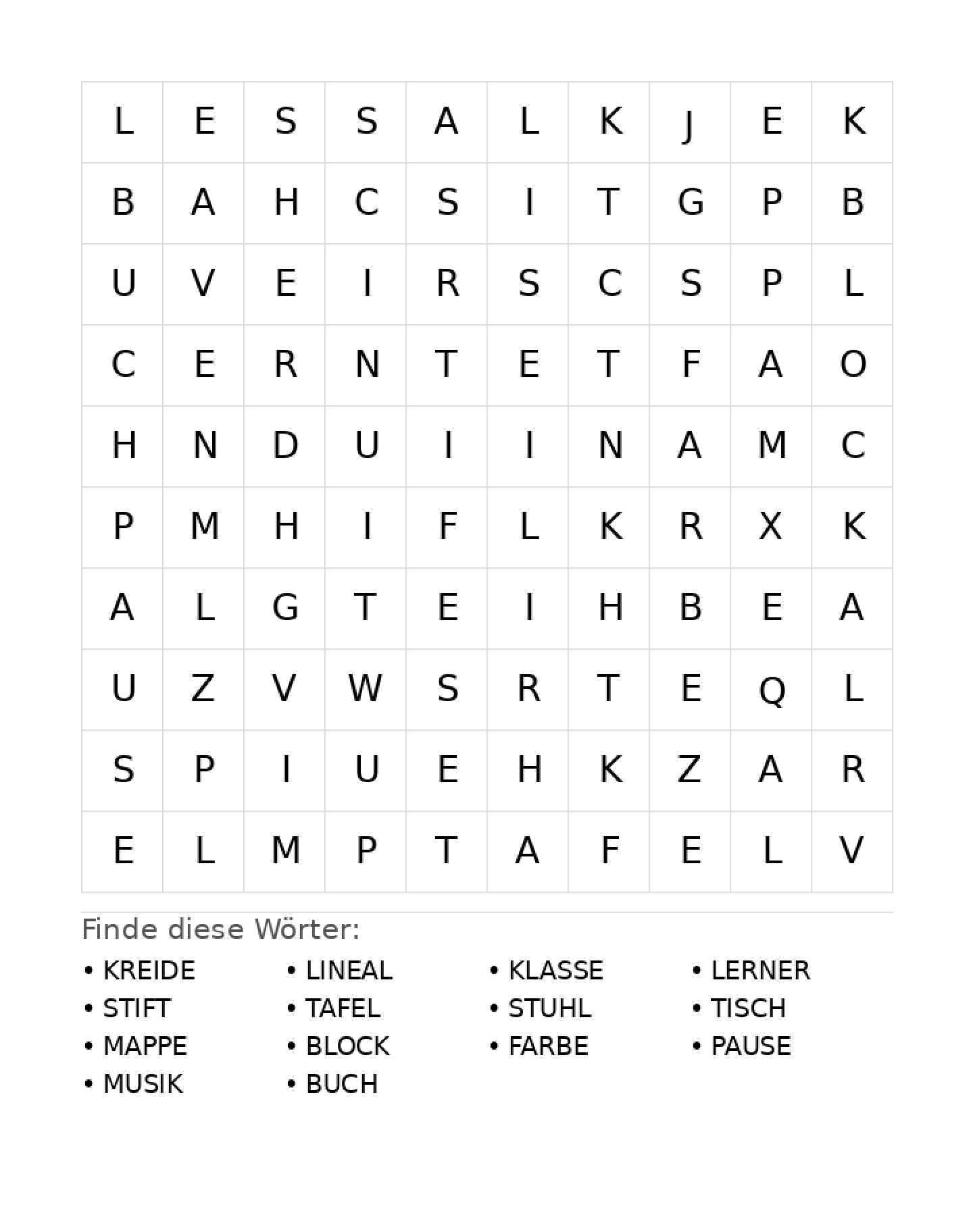 Wortsuchrätsel Wortsuchrätsel: Schule für Grundschule aus der Kategorie Wortsuchrätsel - kostenlos ausdrucken
