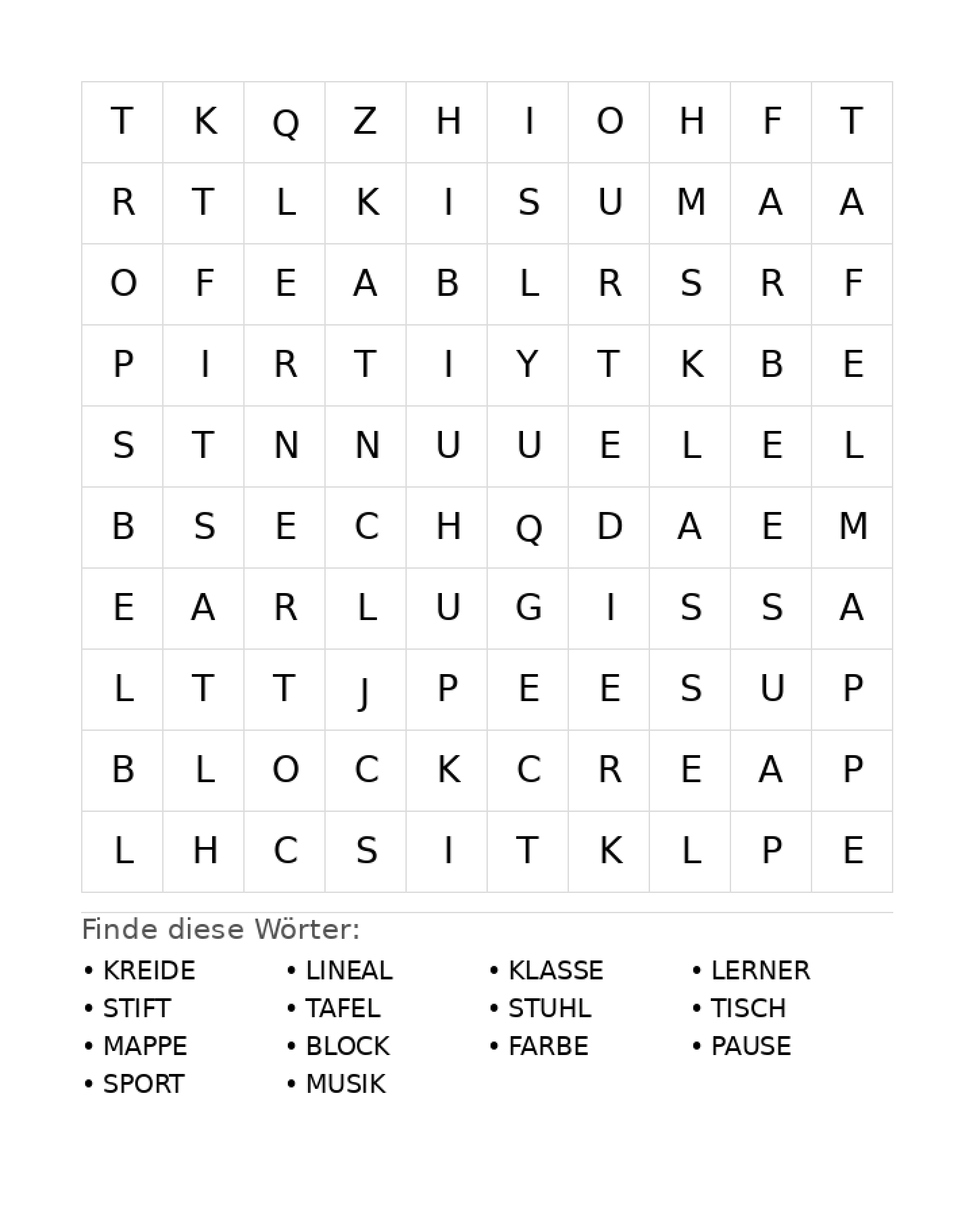Wortsuchrätsel Wortsuchrätsel: Schule für Grundschule aus der Kategorie Wortsuchrätsel - kostenlos ausdrucken