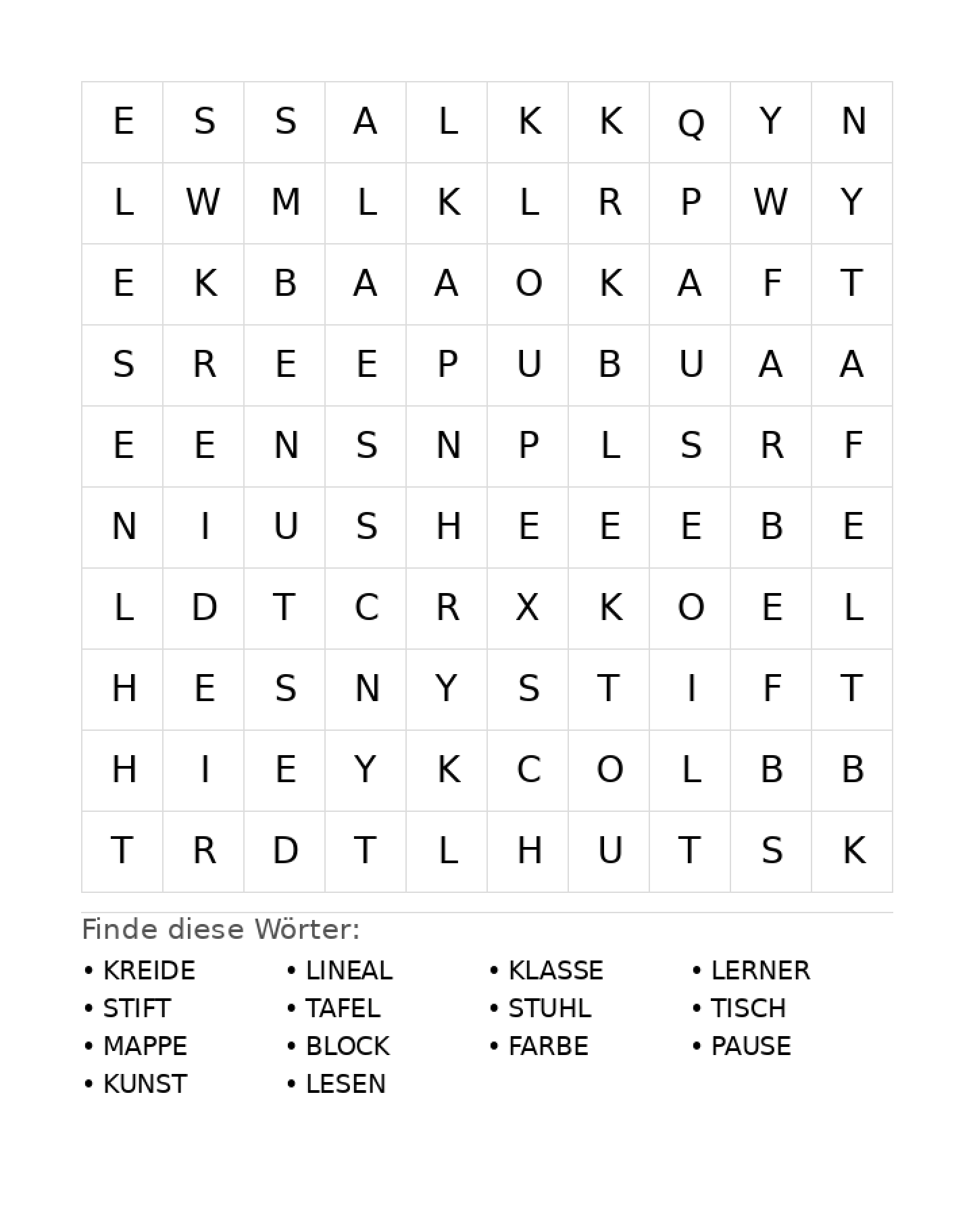 Wortsuchrätsel Wortsuchrätsel: Schule für Grundschule aus der Kategorie Wortsuchrätsel - kostenlos ausdrucken