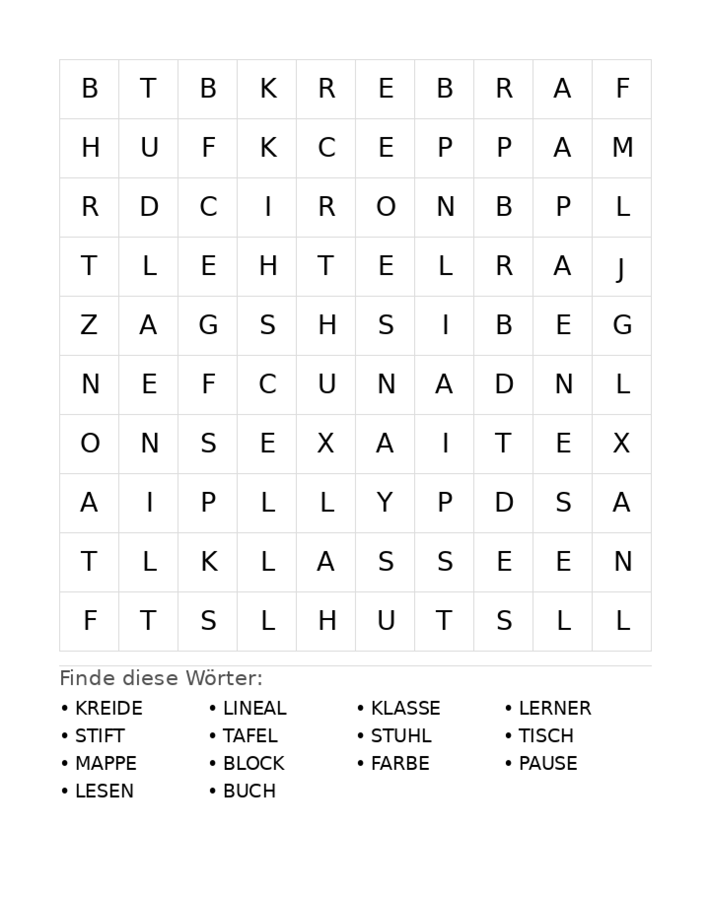 Wortsuchrätsel Wortsuchrätsel: Schule für Grundschule aus der Kategorie Wortsuchrätsel - kostenlos ausdrucken