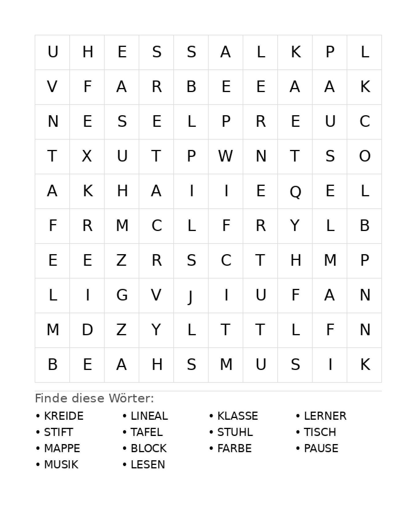 Wortsuchrätsel Wortsuchrätsel: Schule für Grundschule aus der Kategorie Wortsuchrätsel - kostenlos ausdrucken