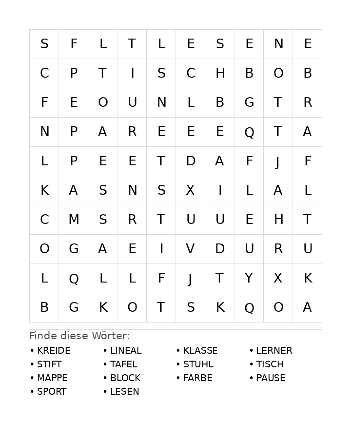Wortsuchrätsel Wortsuchrätsel: Schule für Grundschule aus der Kategorie Wortsuchrätsel - kostenlos ausdrucken