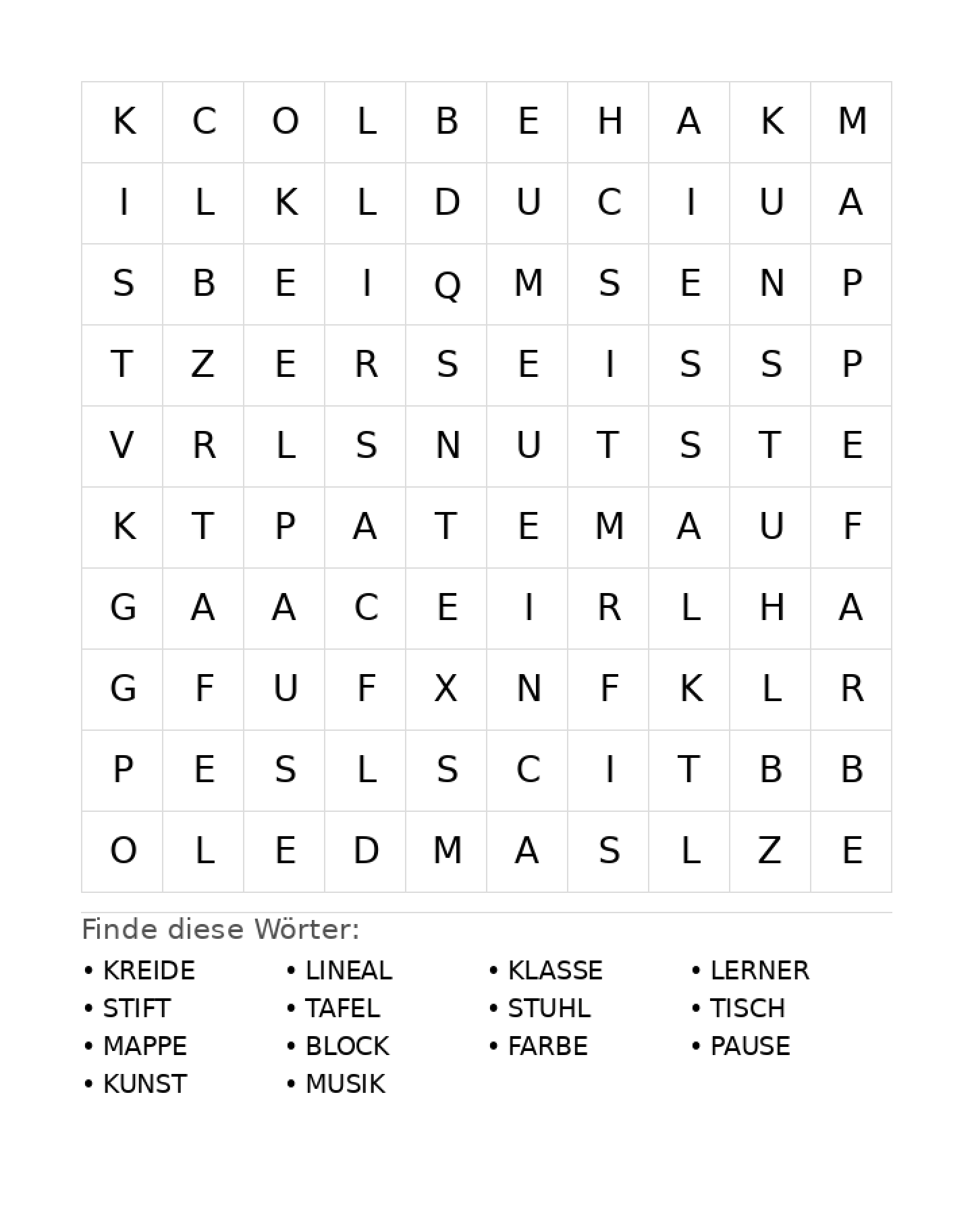 Wortsuchrätsel Wortsuchrätsel: Schule für Grundschule aus der Kategorie Wortsuchrätsel - kostenlos ausdrucken