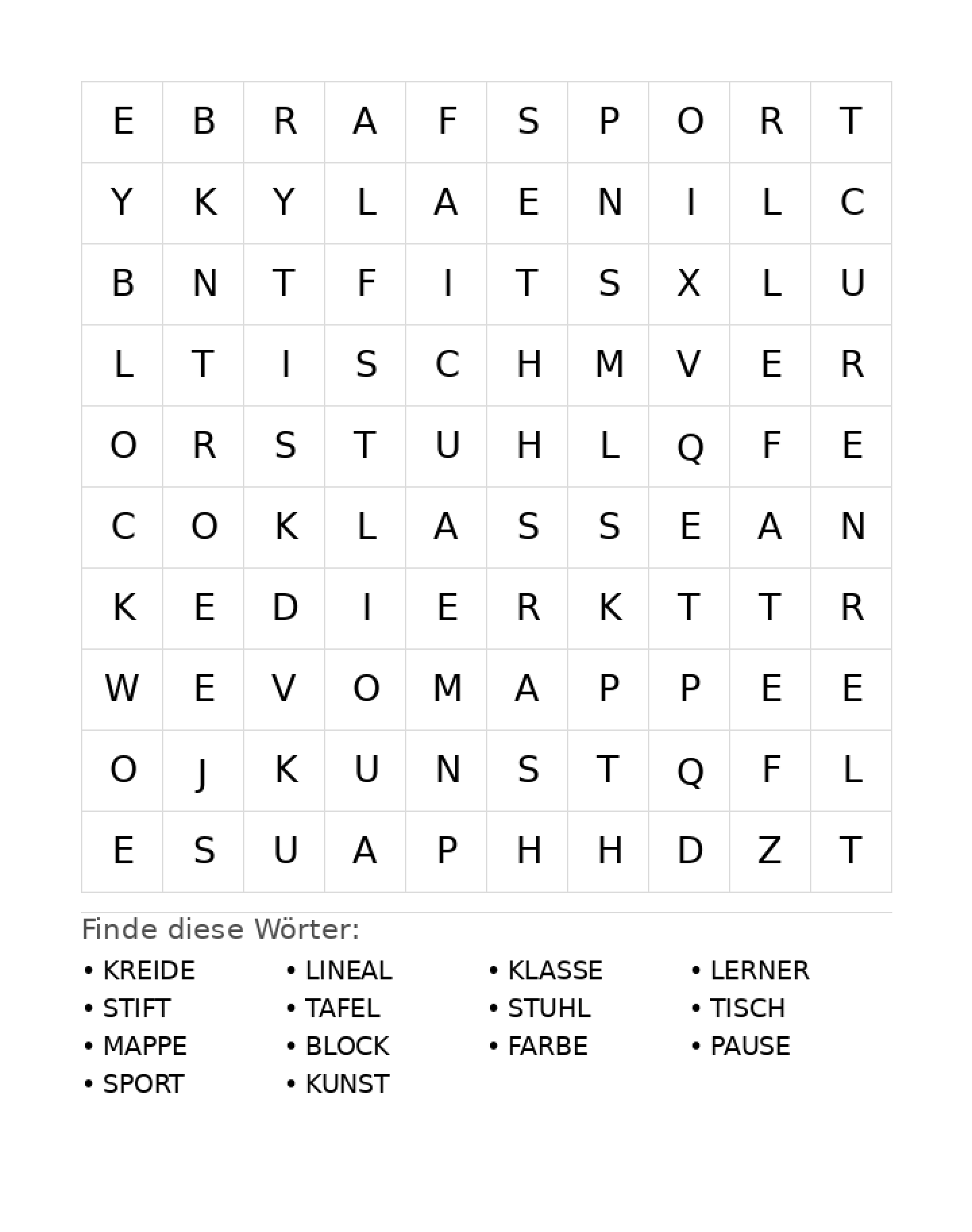 Wortsuchrätsel Wortsuchrätsel: Schule für Grundschule aus der Kategorie Wortsuchrätsel - kostenlos ausdrucken