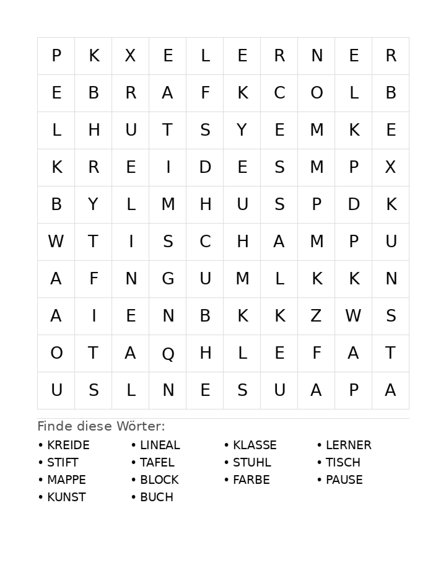Wortsuchrätsel Wortsuchrätsel: Schule für Grundschule aus der Kategorie Wortsuchrätsel - kostenlos ausdrucken
