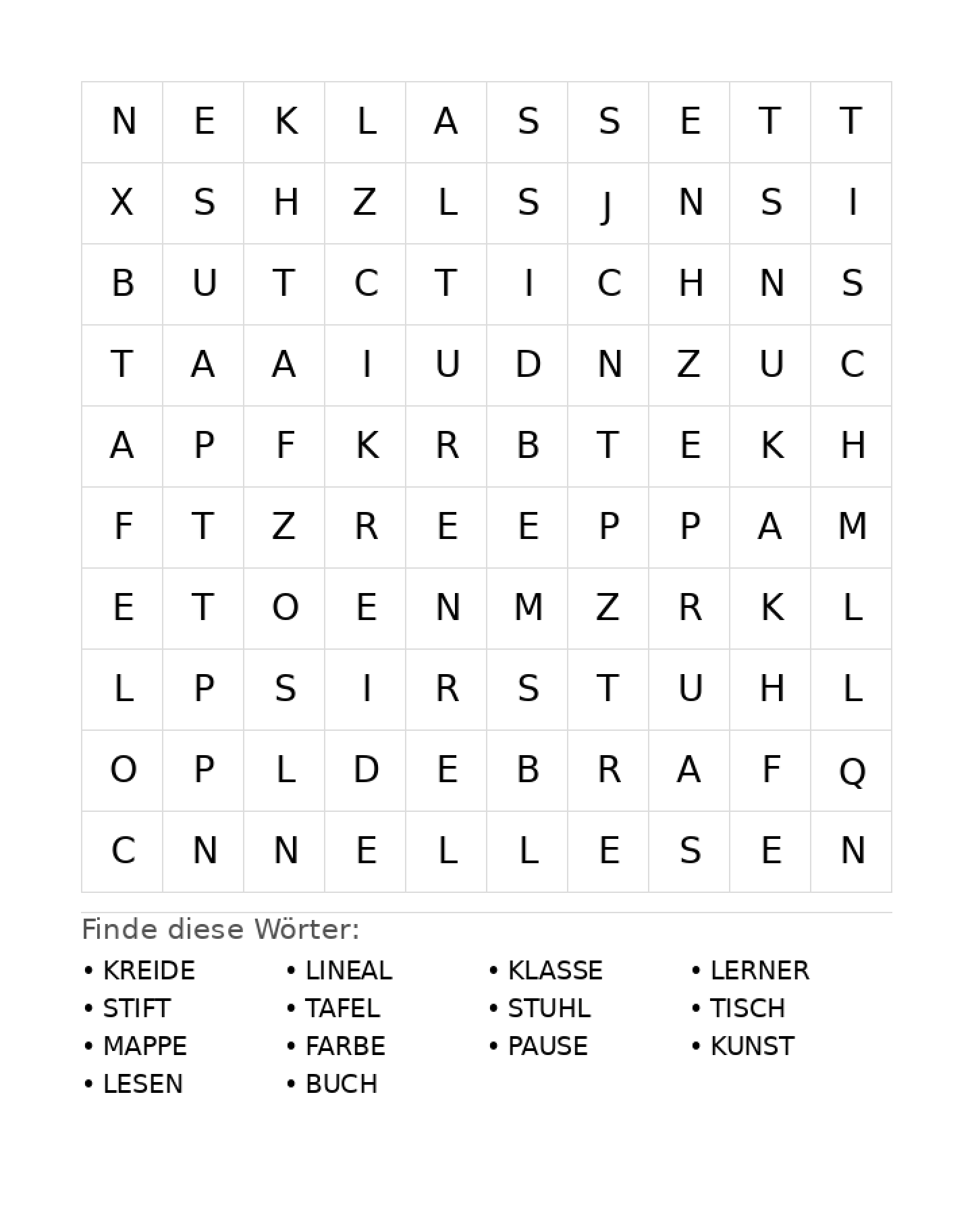 Wortsuchrätsel Wortsuchrätsel: Schule für Grundschule aus der Kategorie Wortsuchrätsel - kostenlos ausdrucken