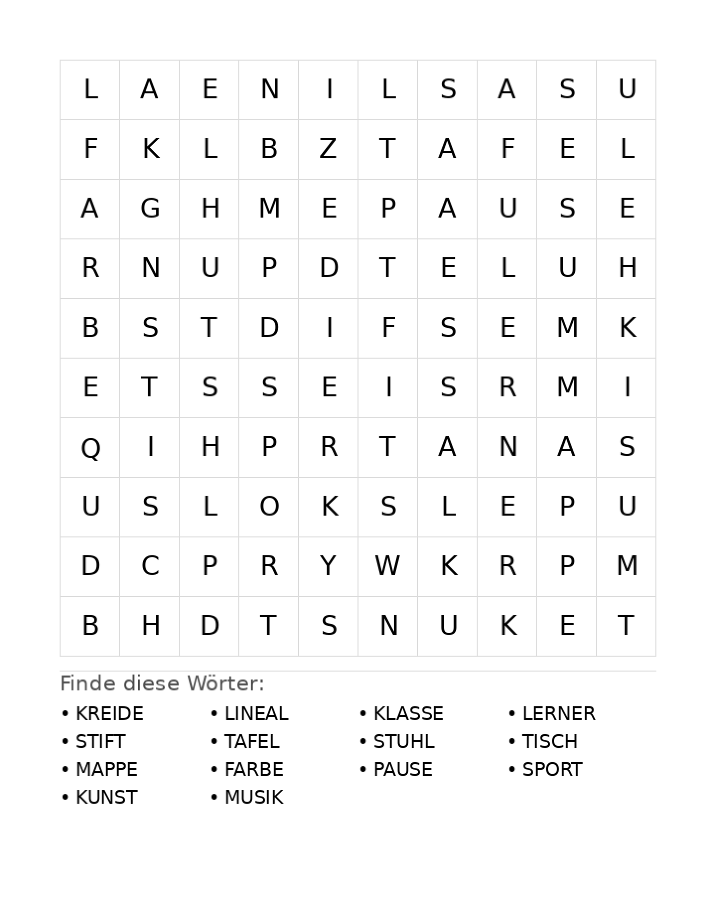 Wortsuchrätsel Wortsuchrätsel: Schule für Grundschule aus der Kategorie Wortsuchrätsel - kostenlos ausdrucken