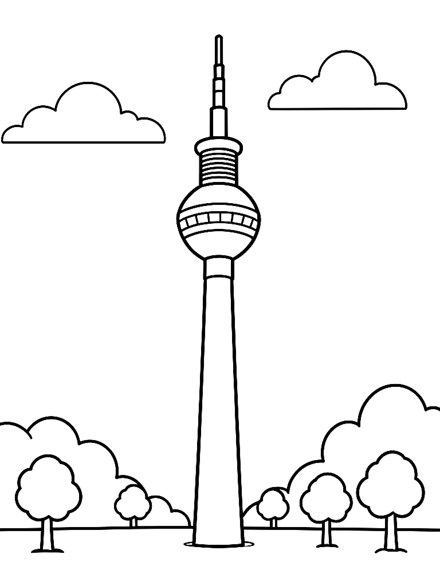 Ausmalbild Berliner Fernsehturm Ausmalbild für Vorschulkinder aus der Kategorie Städte & Sehenswürdigkeiten - kostenlos ausdrucken