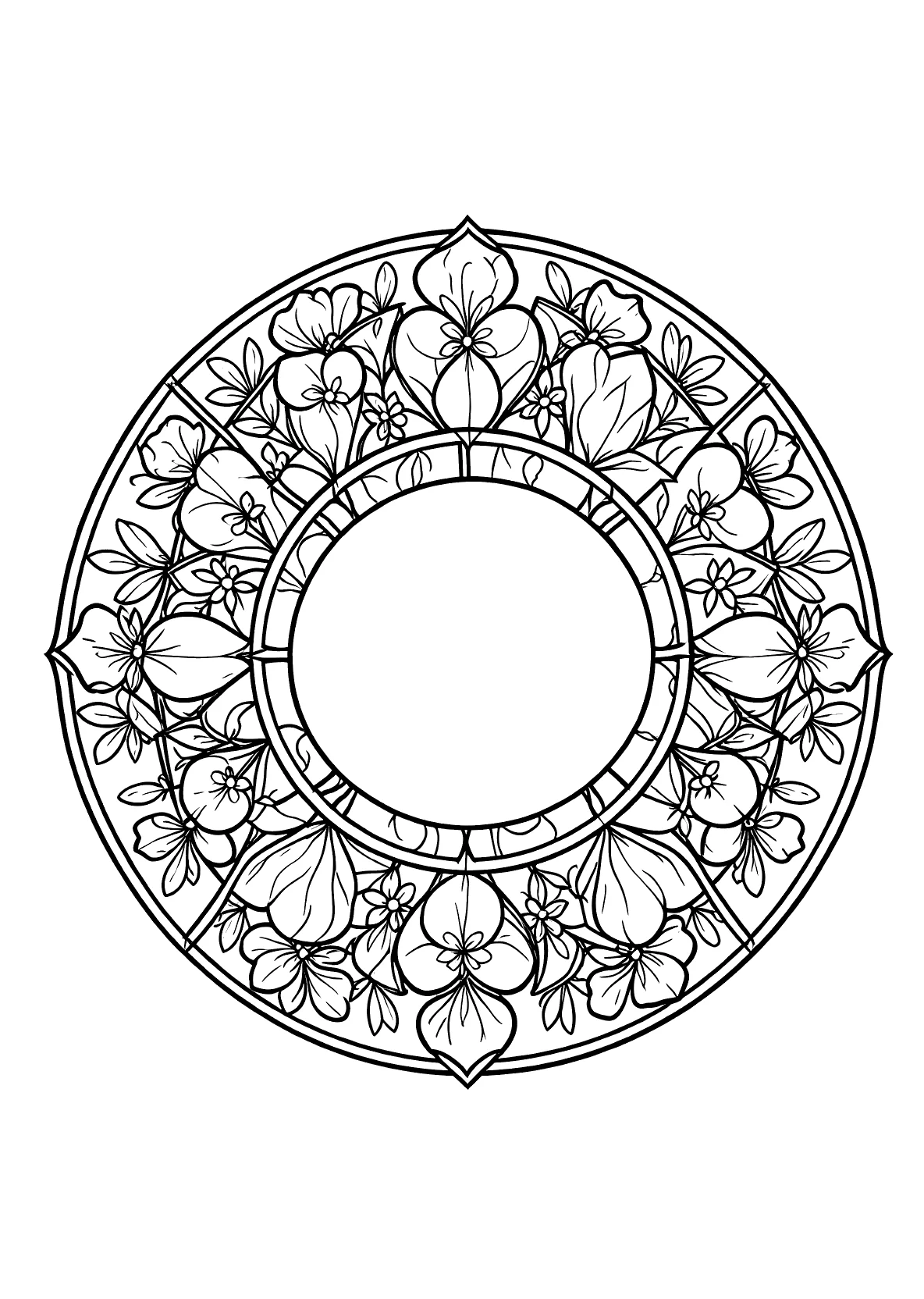 Blütenregen-Mandala - Kostenloses Ausmalbild zum Ausdrucken