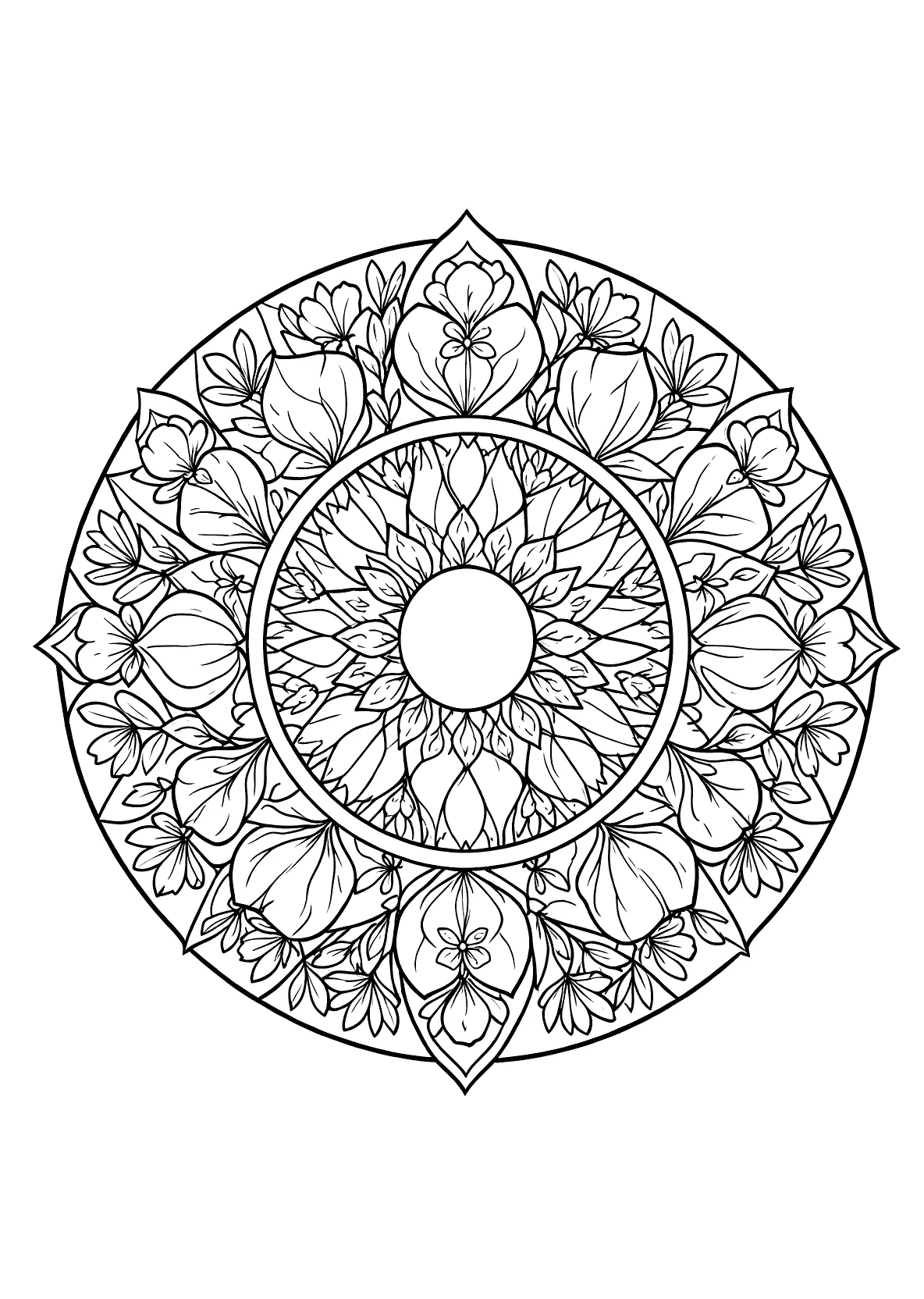 Blütenregen-Mandala - Kostenloses Ausmalbild zum Ausdrucken