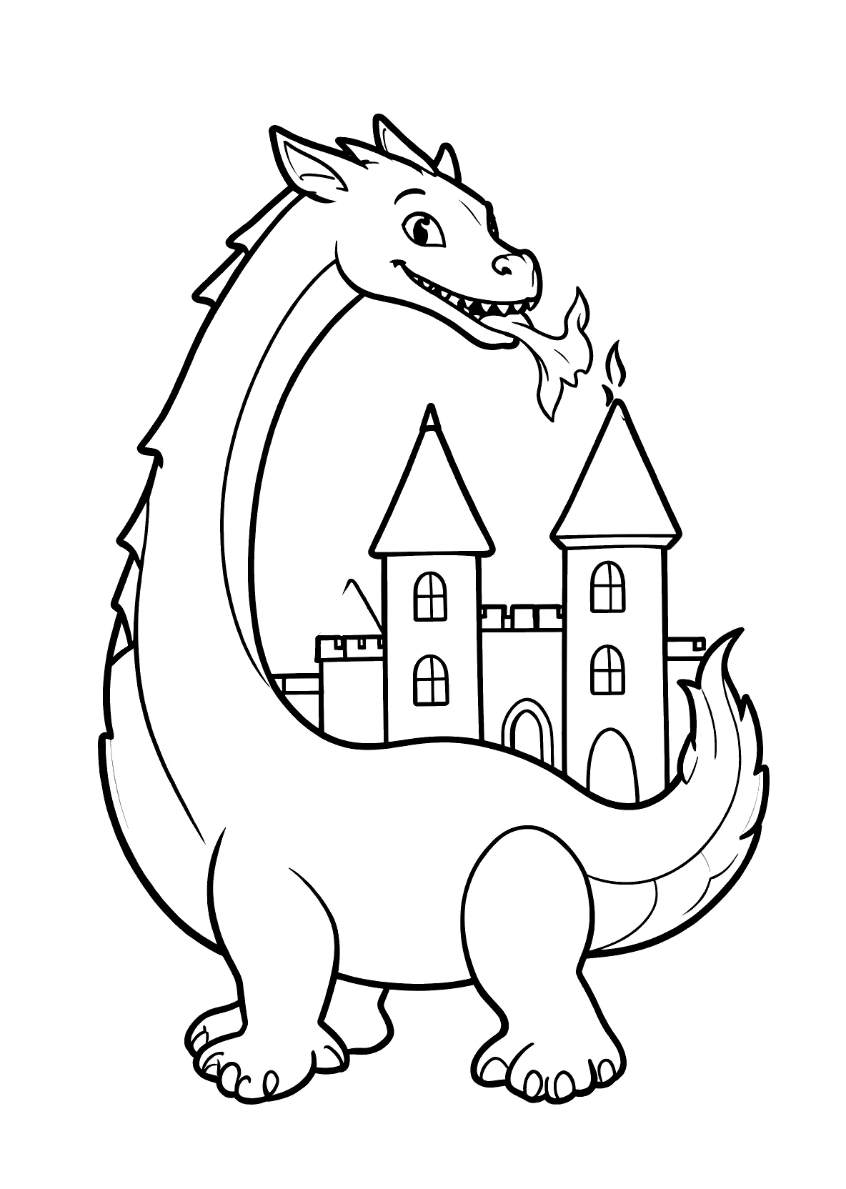 Drache speit Feuer - Kostenloses Ausmalbild zum Ausdrucken