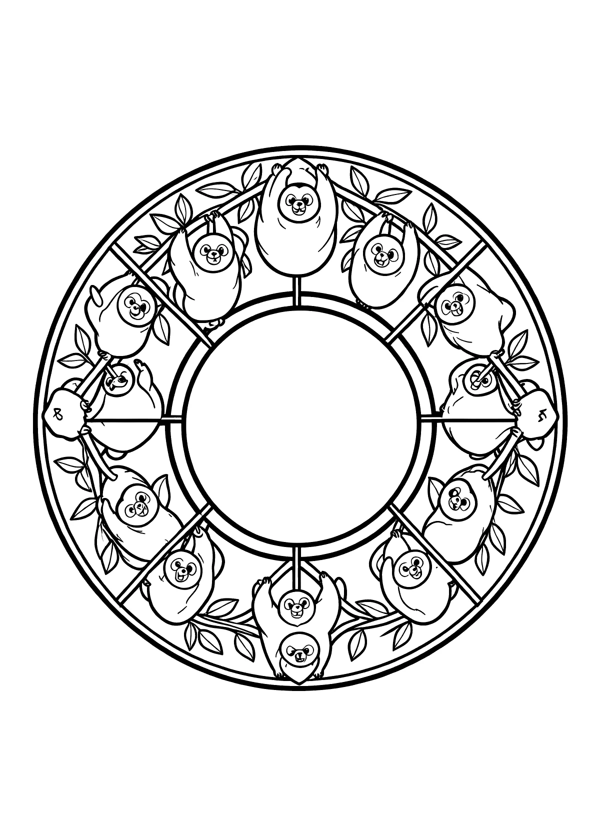 Faultiere-Mandala - Kostenloses Ausmalbild zum Ausdrucken