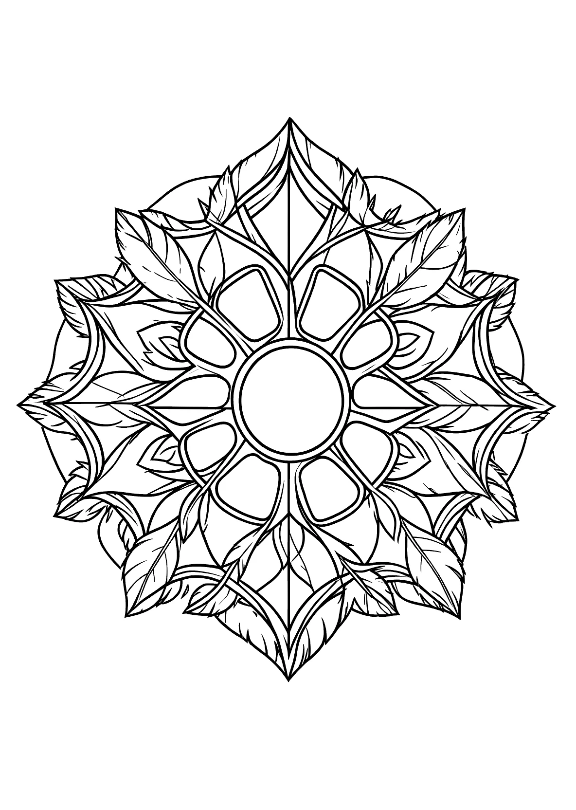 Federn-Mandala - Kostenloses Ausmalbild zum Ausdrucken