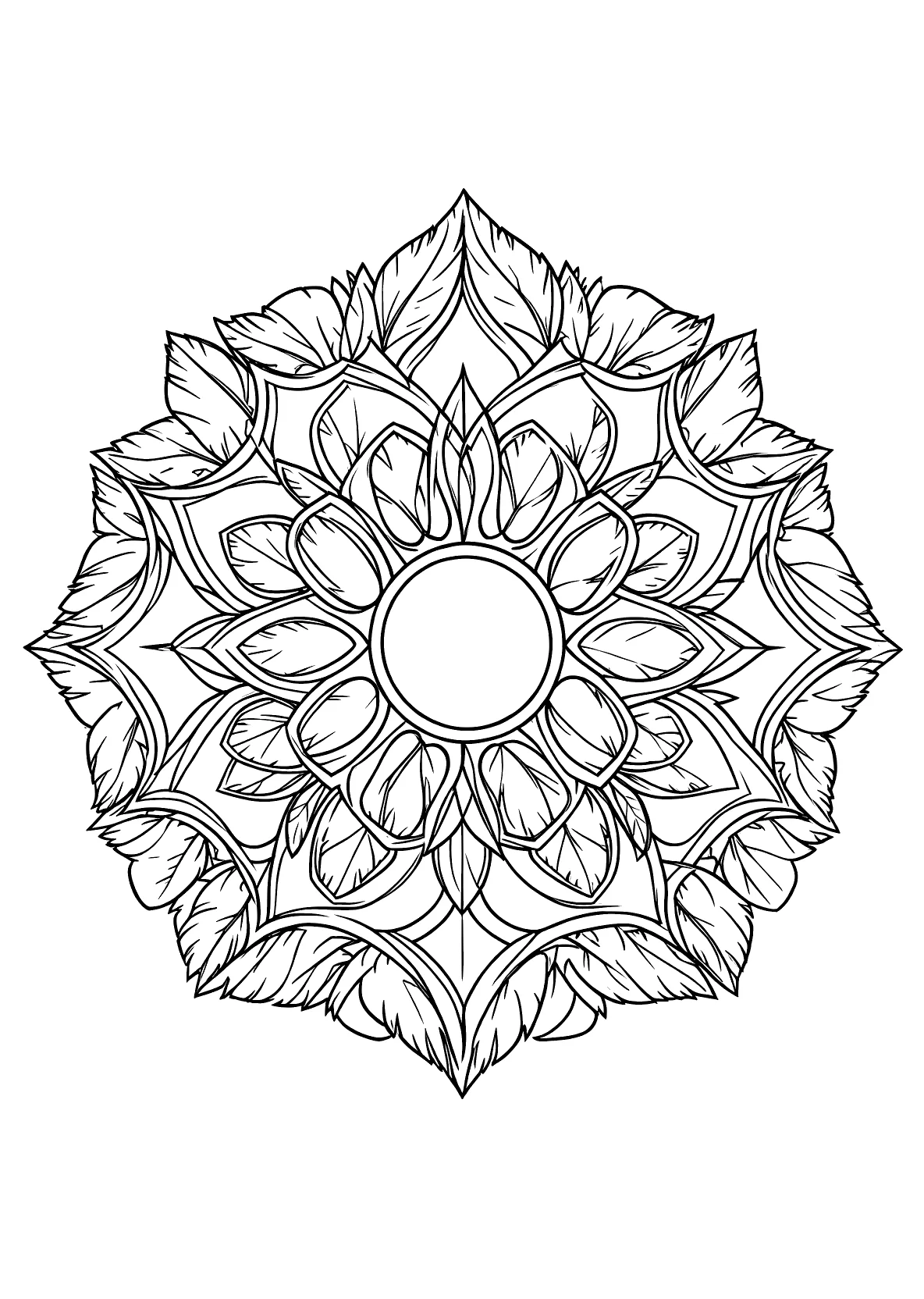 Federn-Mandala - Kostenloses Ausmalbild zum Ausdrucken