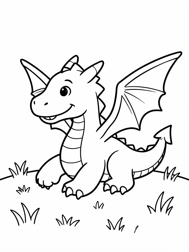 Ausmalbild Freundlicher Drache Ausmalbild für Vorschulkinder aus der Kategorie Fantasie & Märchen - kostenlos ausdrucken