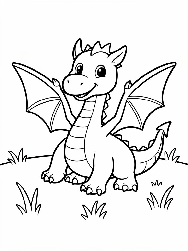 Ausmalbild Freundlicher Drache Ausmalbild für Vorschulkinder aus der Kategorie Fantasie & Märchen - kostenlos ausdrucken