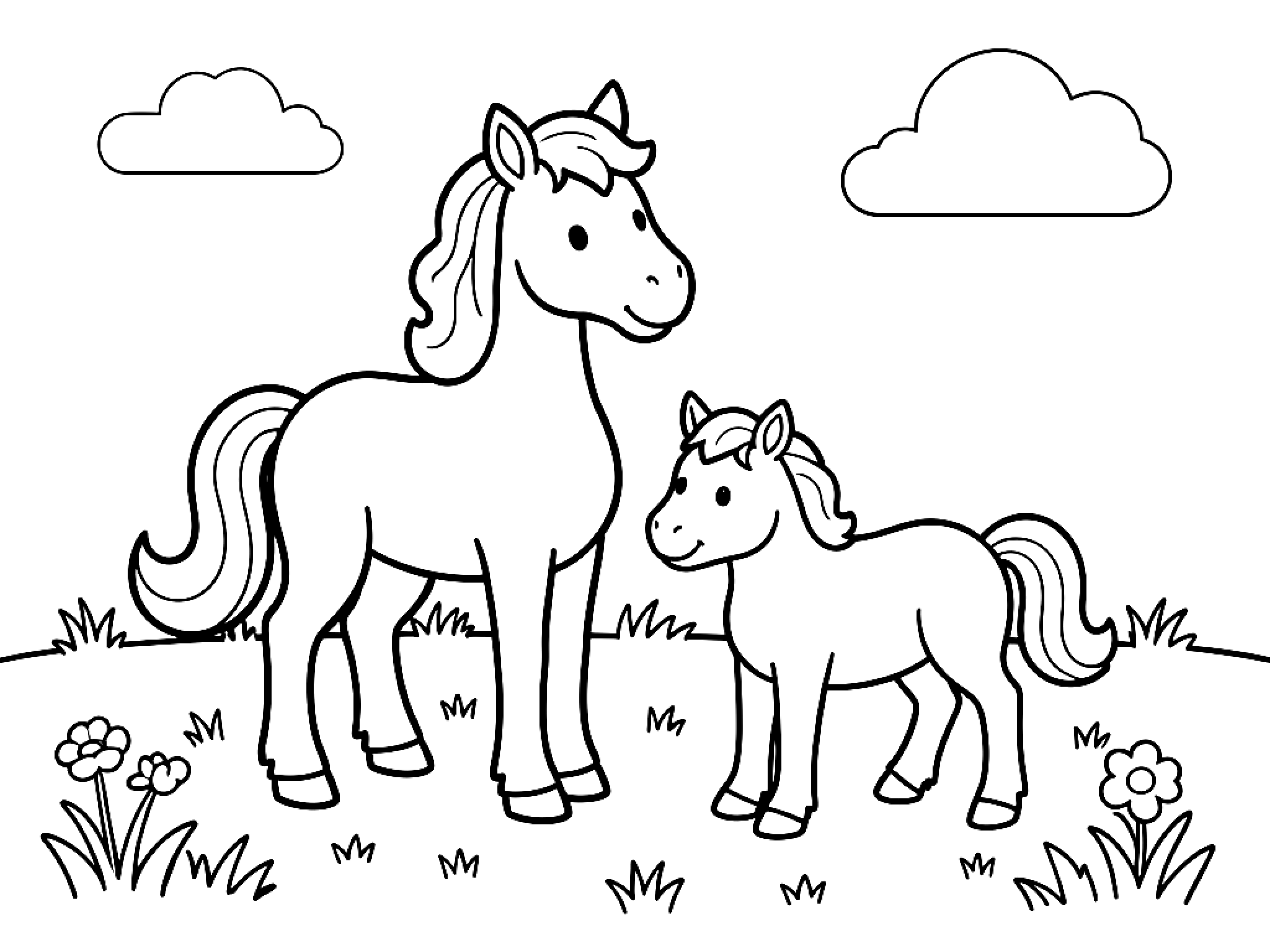 Ausmalbild Fröhliches Pferd Ausmalbild für Vorschulkinder aus der Kategorie Tiere - kostenlos ausdrucken