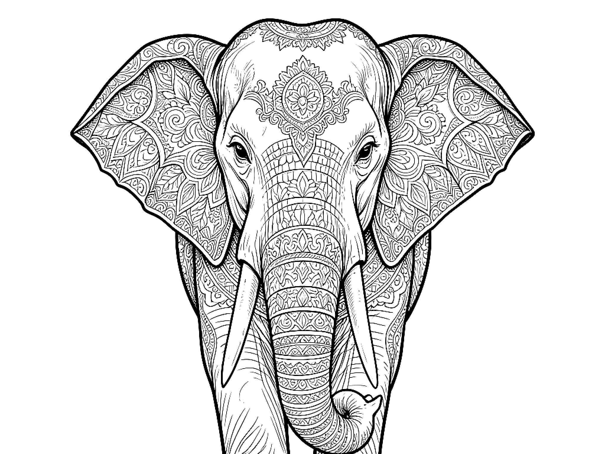 Ausmalbild Indischer Elefant Ausmalbild für Erwachsene aus der Kategorie Tiere - kostenlos ausdrucken